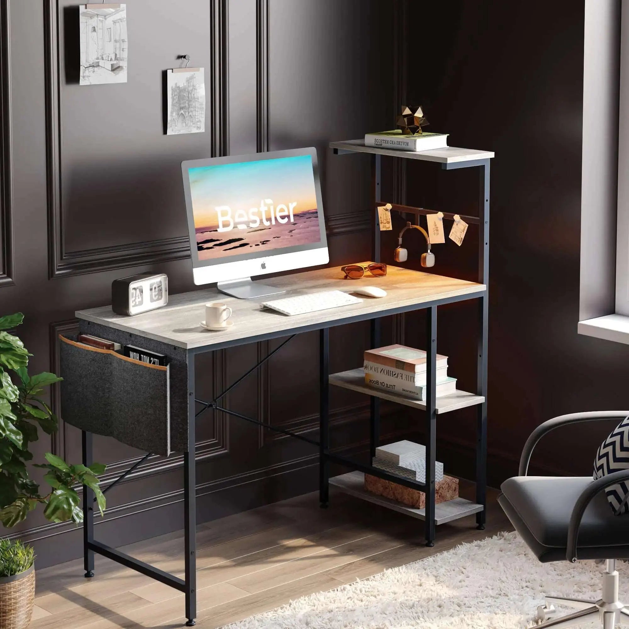 Bestier 44 Inch Gaming Desk with LED Lights - Ergonomic PC Computer Desk for Small Spaces, Perfect for Gaming, Streaming & Home Office Setup