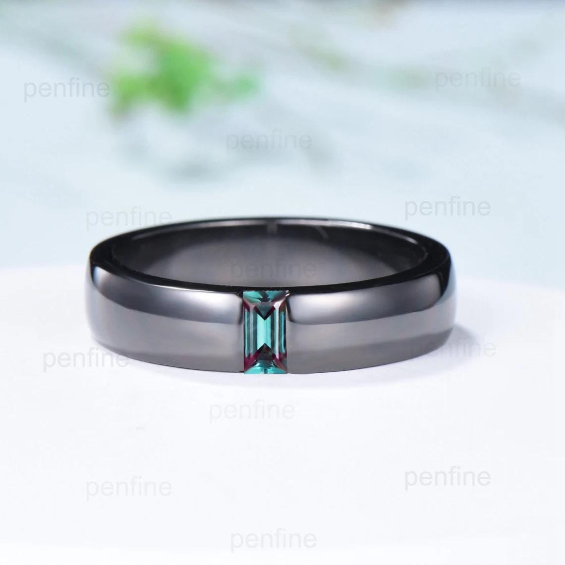 14K Black Gold Alexandrite Couple Ring Set - His & Hers Wedding Bands, Nature-Inspired Twig Design Engagement Rings for Men & Women - Perfect Promise Gift for Anniversaries, Proposals & Romantic Occasions