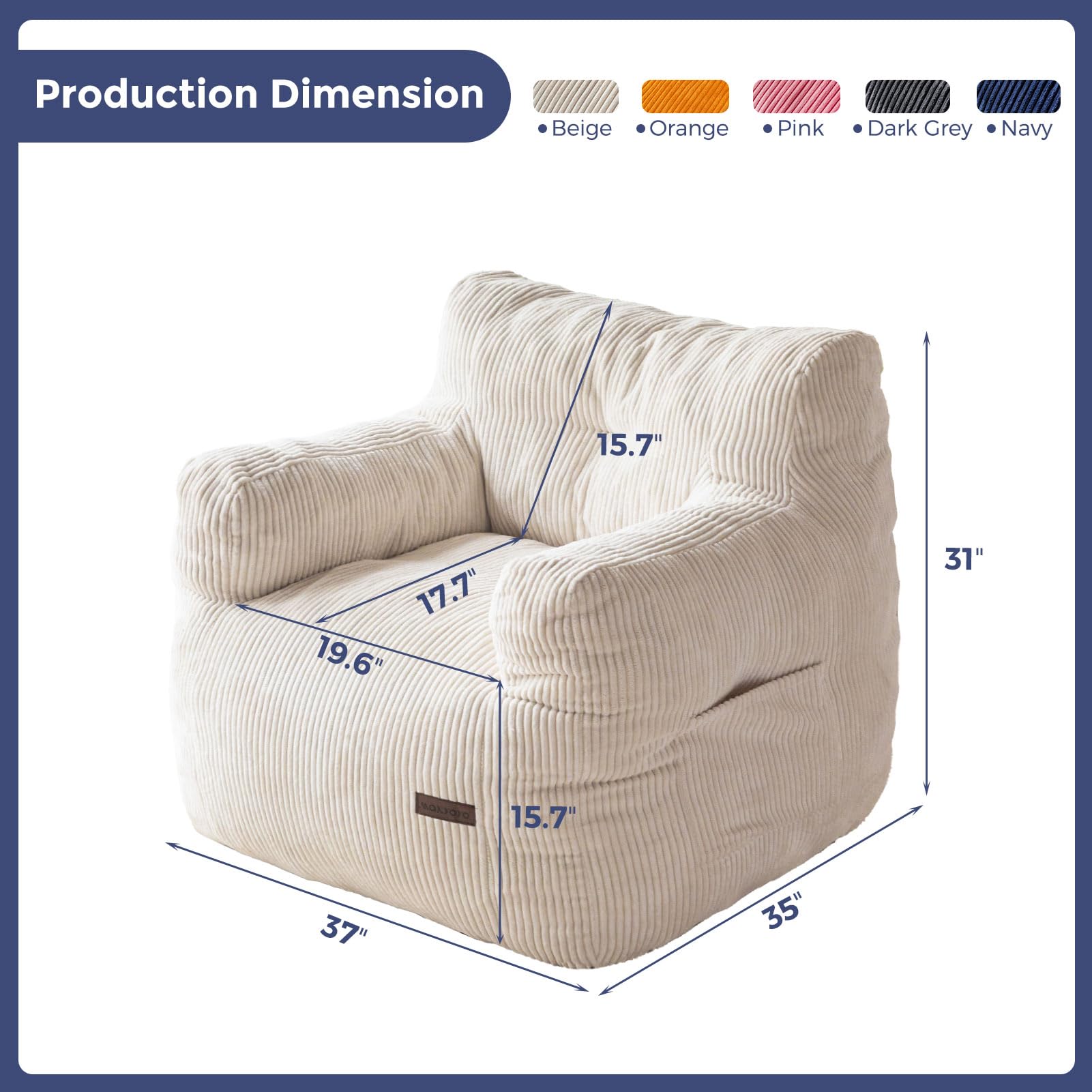 MAXYOYO Tufted Corduroy Bean Bag Chair with Filler - Comfortable Lazy Couch for Adults & Teens in Beige | Perfect for Living Room, Bedroom & Dorm Relaxation