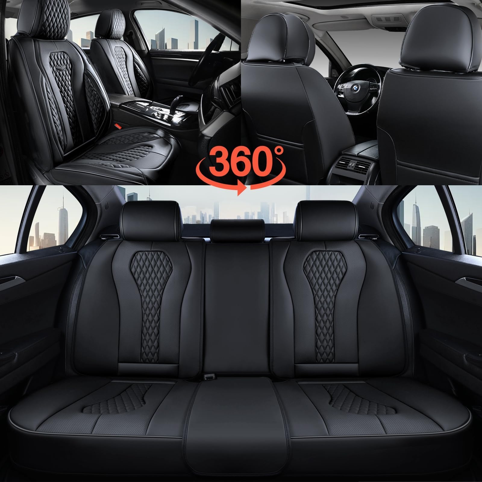 Premium Waterproof Leather Car Seat Covers Full Set - Universal Fit for Most Vehicles (Front & Back Seats) | Black Auto Seat Protectors for SUVs, Trucks & Sedans | Durable Seat Cushion for Daily Commute, Road Trips & Pet Protection