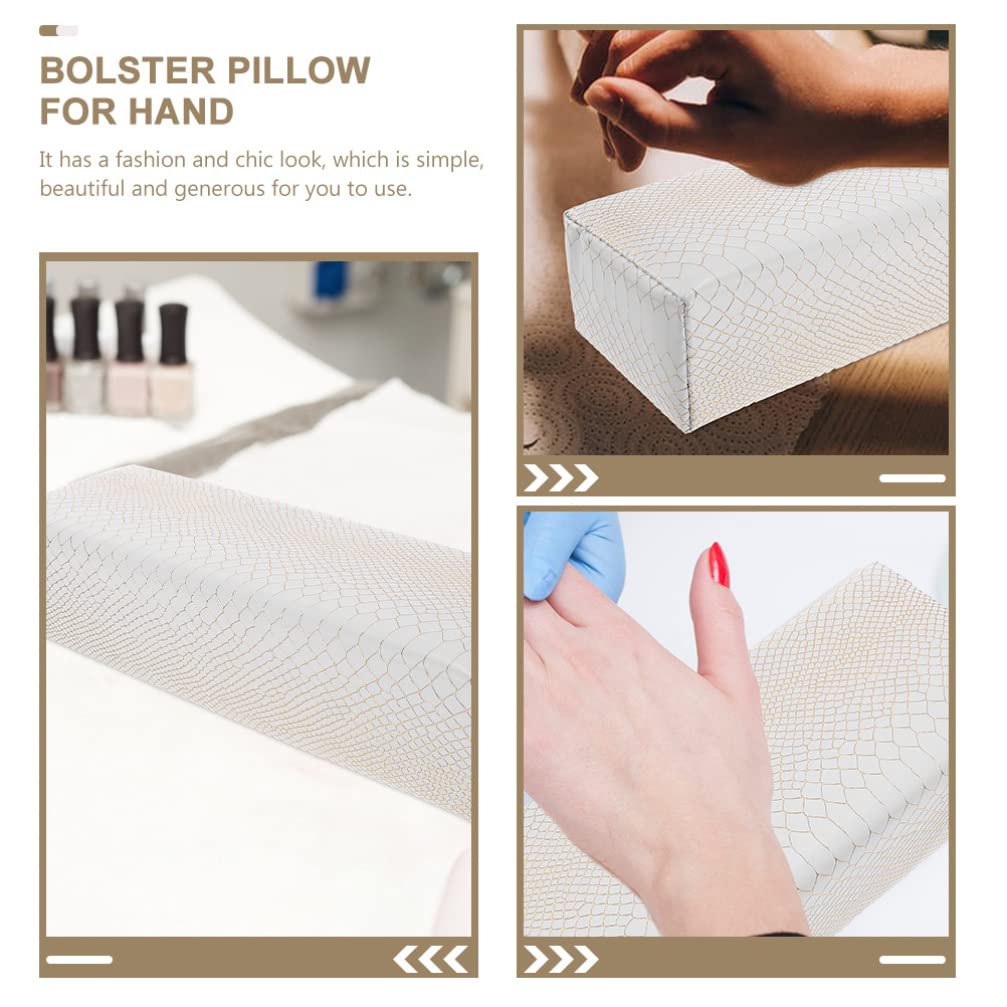 Minkissy Nail Art Hand Pillow - White PU Manicure Hand Cushion for Nail Techs, Nail Art Stand & Arm Rest for Desk, Perfect for Gel Polish & Acrylic Nail Application at Home or Salon