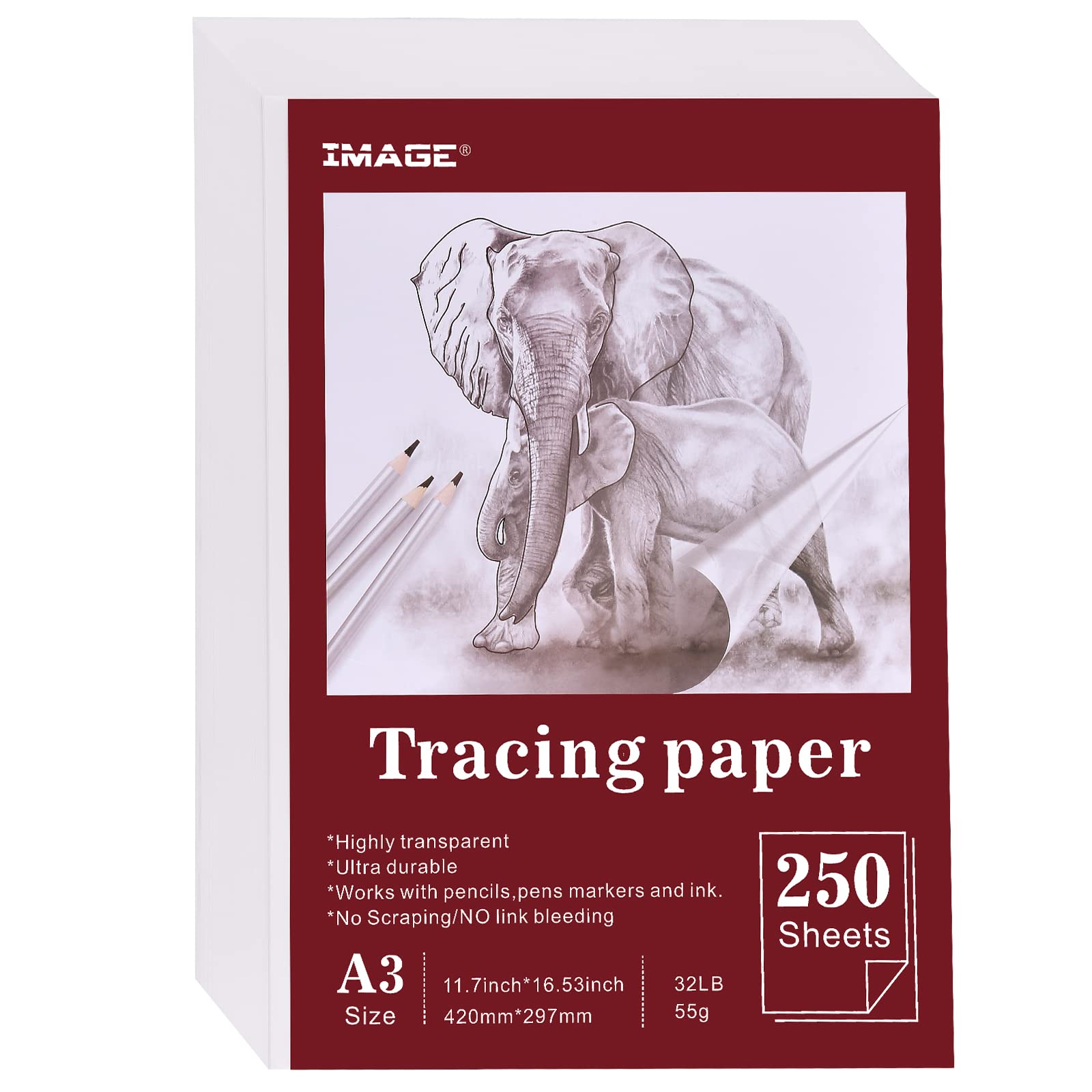Premium Vellum Paper - 250 Sheets A3 Size (16.53x11.7 Inches) Translucent Tracing Paper for Sketching, Drawing, Animation & Calligraphy - Perfect for Artists, Architects & Design Projects