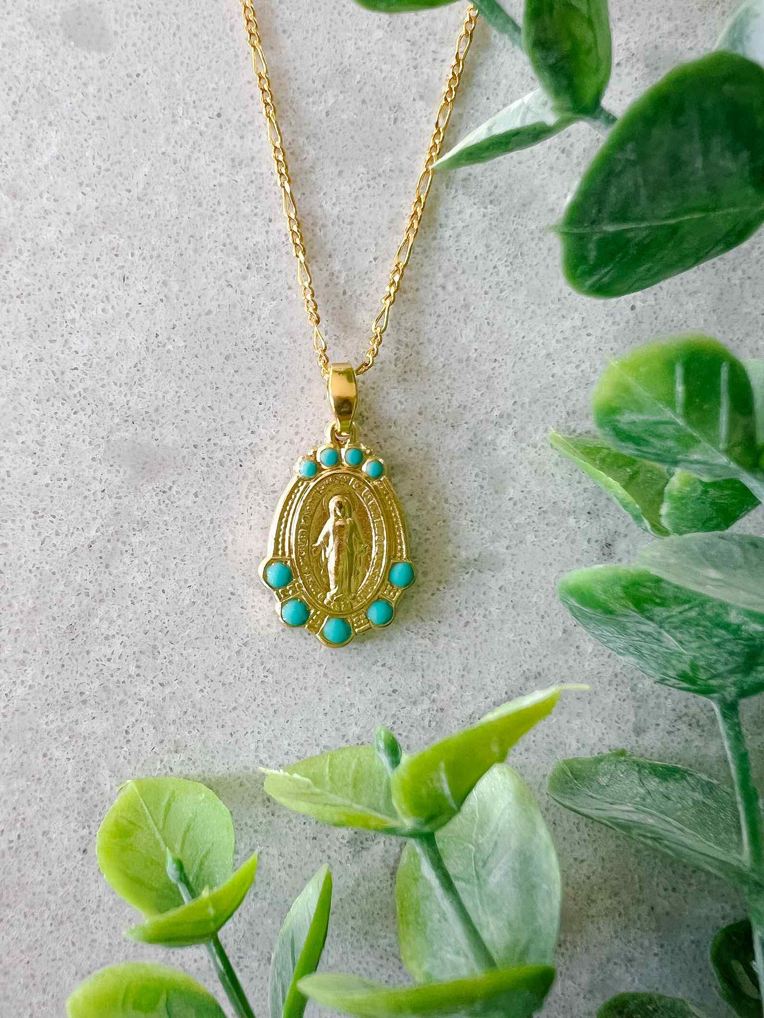 Mary Medallion Turquoise Pendant Necklace - Handcrafted Sterling Silver Jewelry for Women - Perfect for Gifts, Weddings & Everyday Elegance