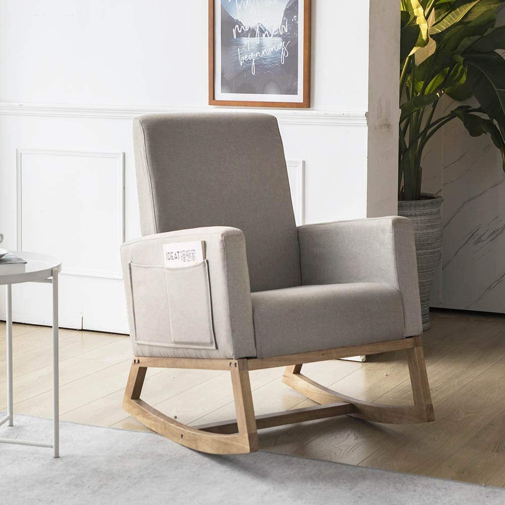Nursery Glider Rocking Chair with Tall Back - Upholstered Rocker Armchair for Living Room, Bedroom & Office - Perfect for Nursing, Relaxing & Reading