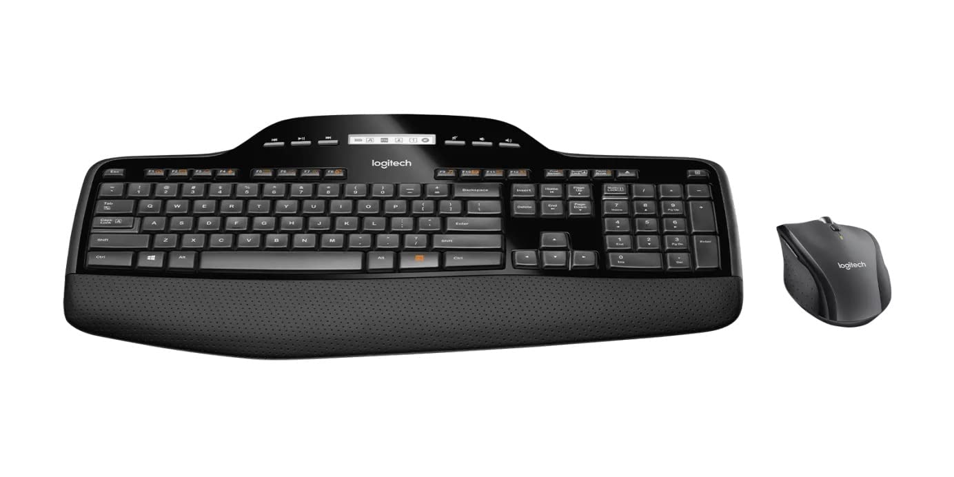 Logitech MK710-RB Wireless Keyboard and Mouse Combo - Ergonomic Full-Size Keyboard with LCD Dashboard, Hyper-Fast Scrolling Mouse, 3-Year Battery Life - Black (Renewed) - Perfect for Home Office, Gaming & Productivity