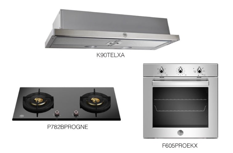 Bertazzoni P782BPROGNE Gas on Glass Hob + F605PROEK Electric Ovens + K90TELXA Telescopic Hood Bundle - Premium Italian Kitchen Appliance Set for Home Chefs | Perfect for Modern Kitchens, Cooking Enthusiasts & Gourmet Meal Preparation