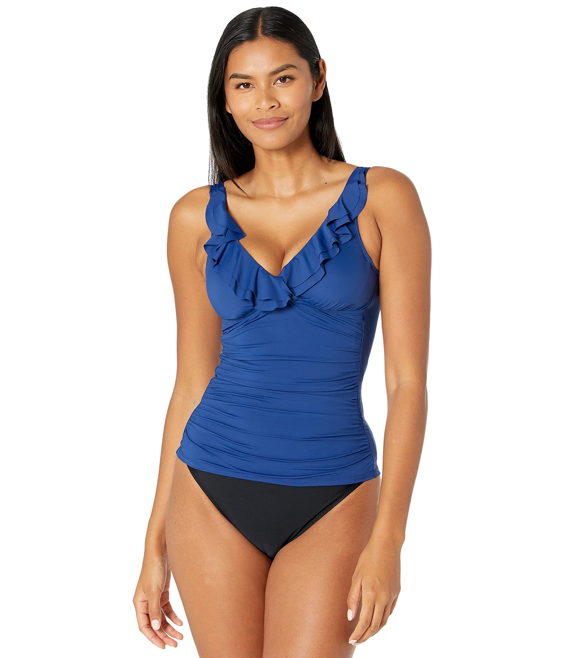 Lauren Ralph Lauren Women's Beach Club Solid Color Ruffle Underwire Tankini Swimsuit - Perfect for Pool, Beach, and Summer Vacations