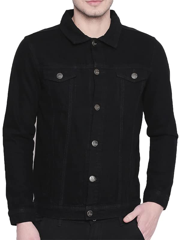 AKS Mode Men's Black Cotton Trucker Jacket - Lightweight Breathable Denim Jacket for Casual Wear, Travel & Outdoor Activities | Slim Fit Vintage Style Work Jacket for Men