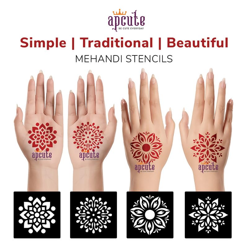 Apcute 12-Piece Beach Henna Tattoo Stencil Kit - Easy-to-Use Mehandi Stickers for Girls, Women & Kids - Perfect for Summer Parties, Beach Vacations & Festivals