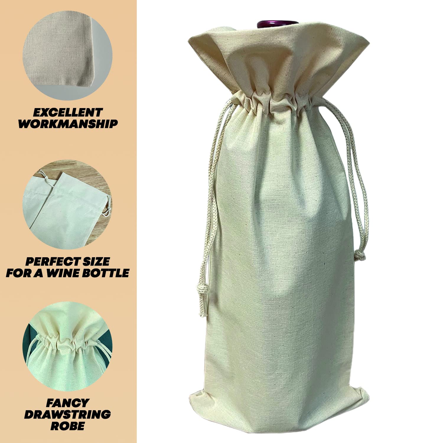 Personalized Initial Wine Gift Bag - Cotton Canvas for Single Bottle (Perfect for Weddings & Parties)