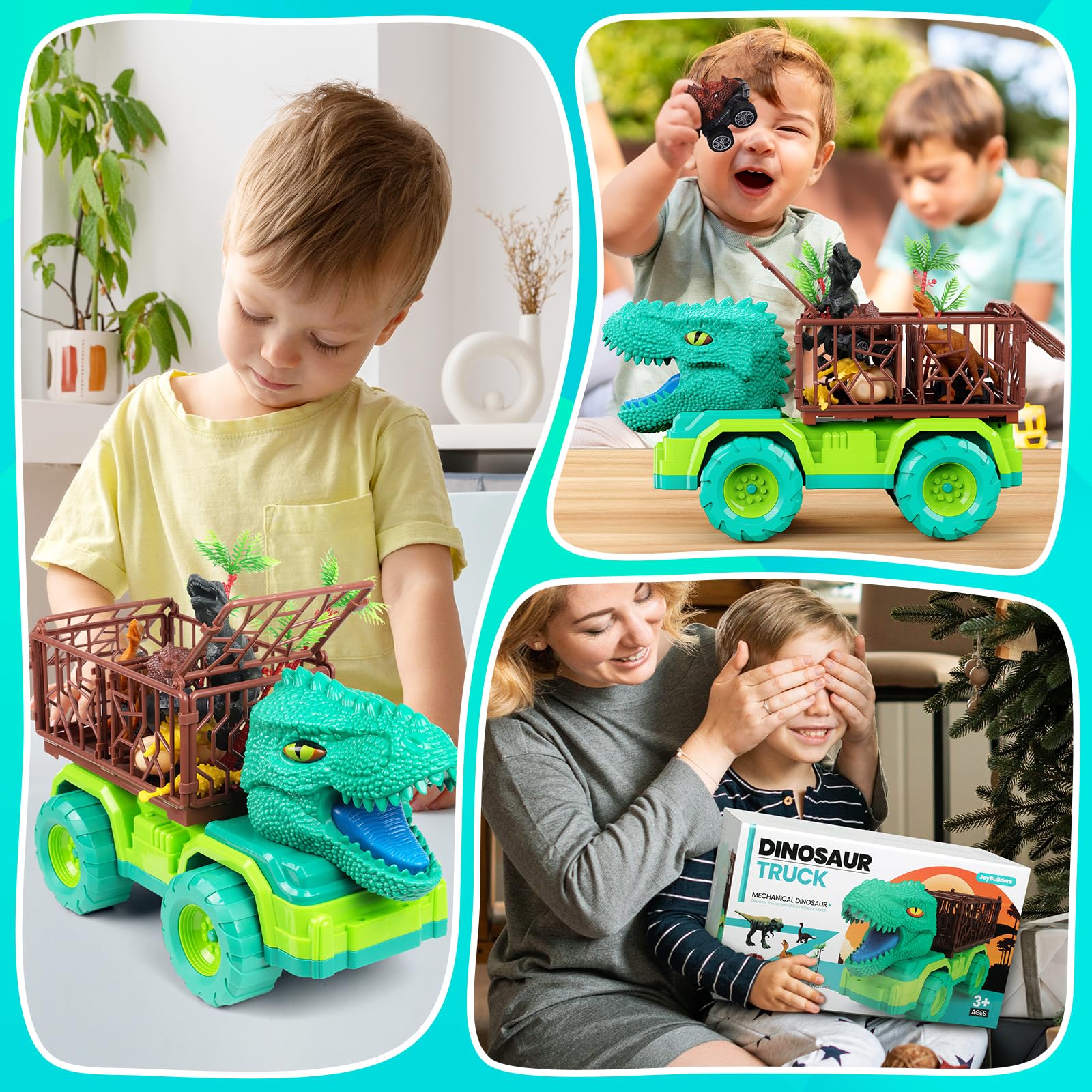 18-in-1 Dinosaur Toy Set for Kids Ages 3-5 - Interactive Dinosaur Truck with 2 Pull Back Cars & 8 Realistic Dino Figures - Perfect STEM Learning Toys for Boys & Girls - Great Birthday Party Favors & Christmas Gifts for Toddlers - Ideal for Pretend Play, Educational Activities & Holiday Gift Giving