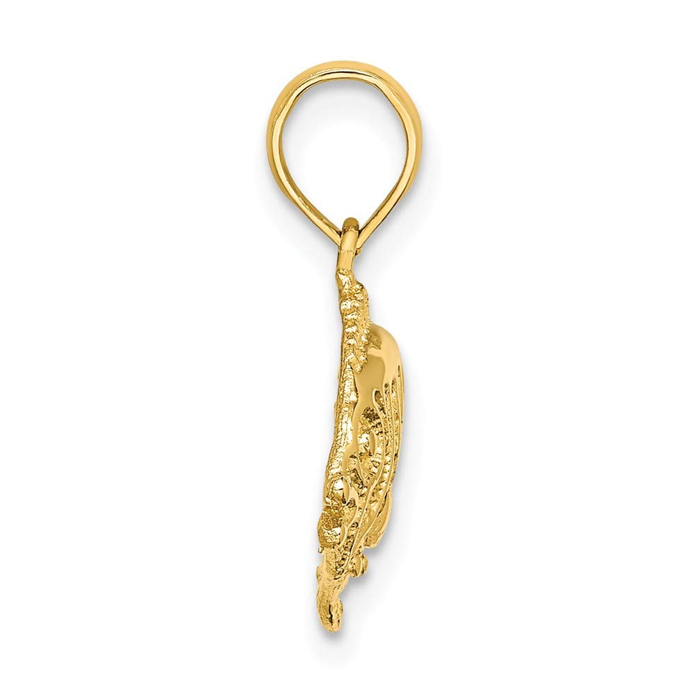 14K Solid Yellow Gold Textured Fish Charm Pendant Necklace - 12mm x 16mm - Perfect for Birthdays, Gifts & Beach-Themed Jewelry