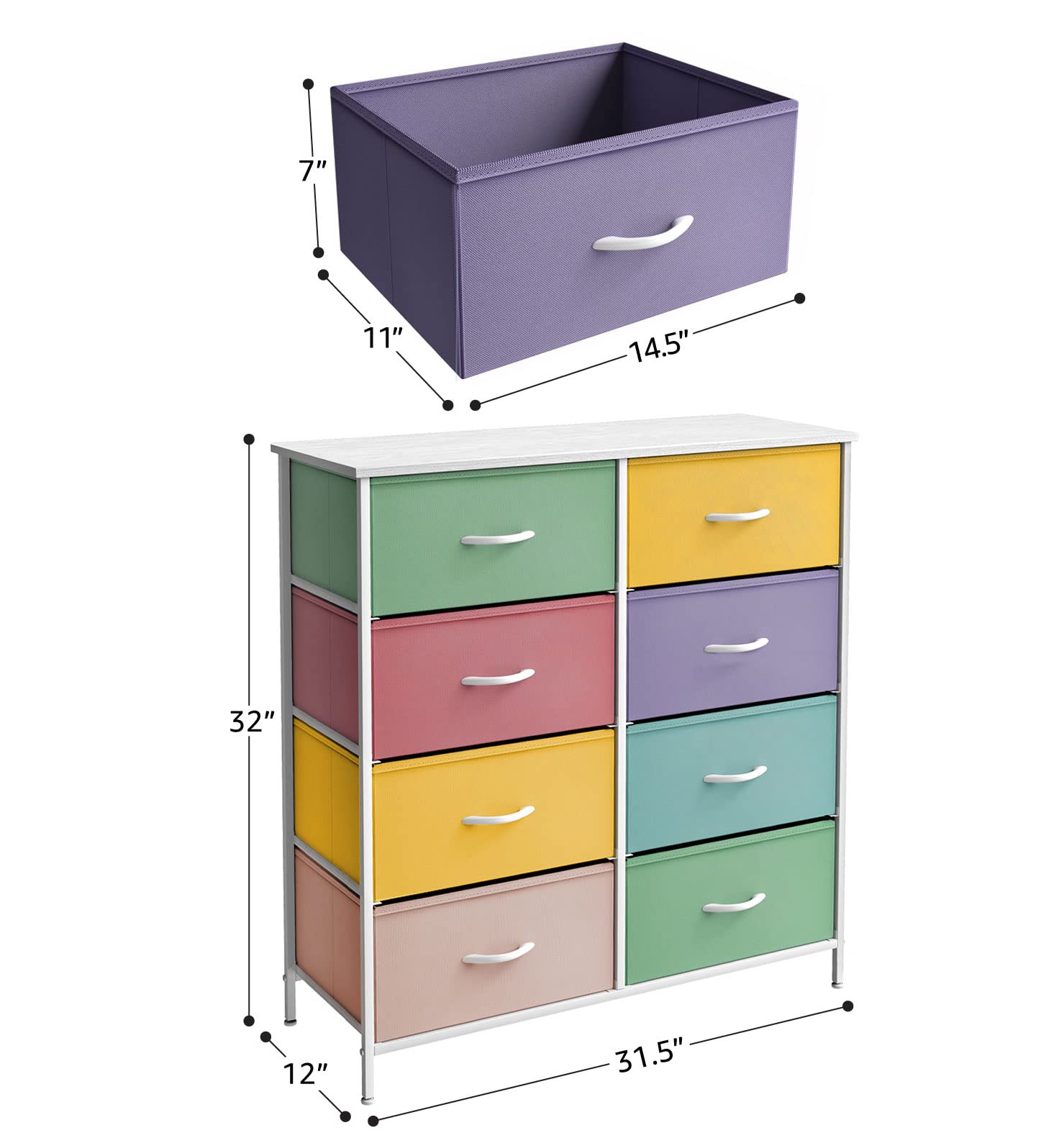 Sorbus 8-Drawer Kids Dresser with Steel Frame & Wood Top - Pastel Tie-Dye Fabric Storage Bins for Bedroom, Closet & Nursery Organization - Perfect for Toddler Clothes, Toys & Baby Essentials Storage