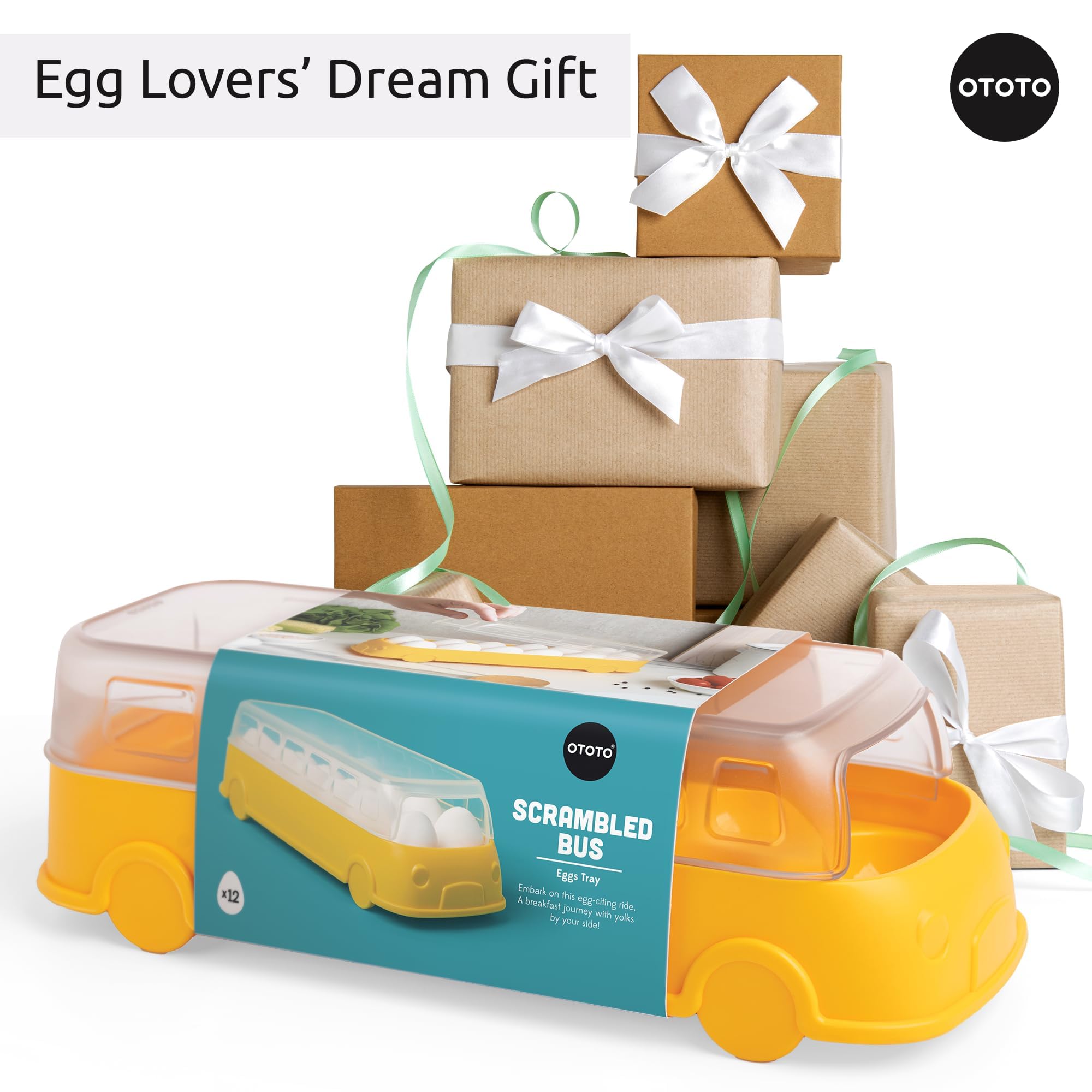 OTOTO Scrambled Bus 12 Egg Holder - Refrigerator Egg Storage Container, Cute Kitchen Organizer & Unique Cooking Gadget - Perfect for School Bus Themed Gifts, Breakfast Meal Prep & Fun Kitchen Decor