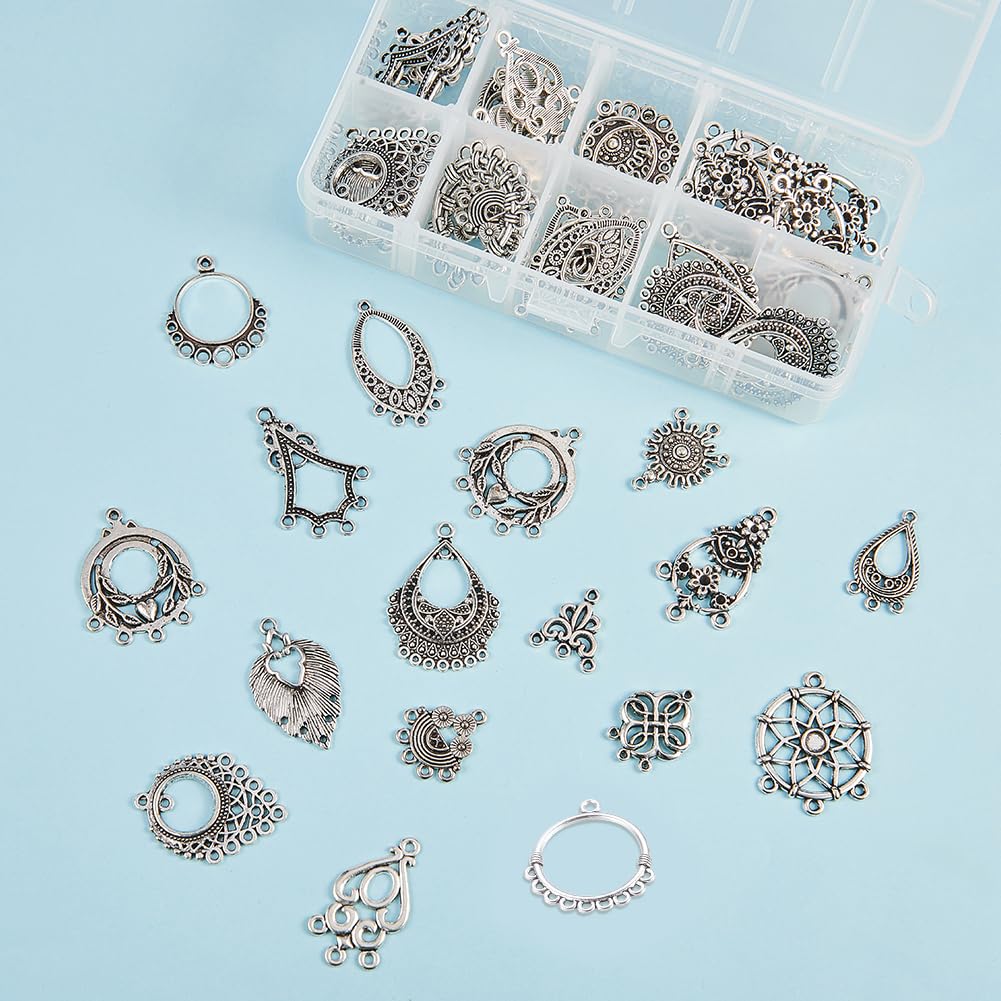 SUNNYCLUE 64Pcs Tibetan Style Earring Charms - Antique Silver Jewelry Connectors for DIY Earrings, Necklaces & Bracelets - Perfect for Boho, Ethnic & Handmade Jewelry Making