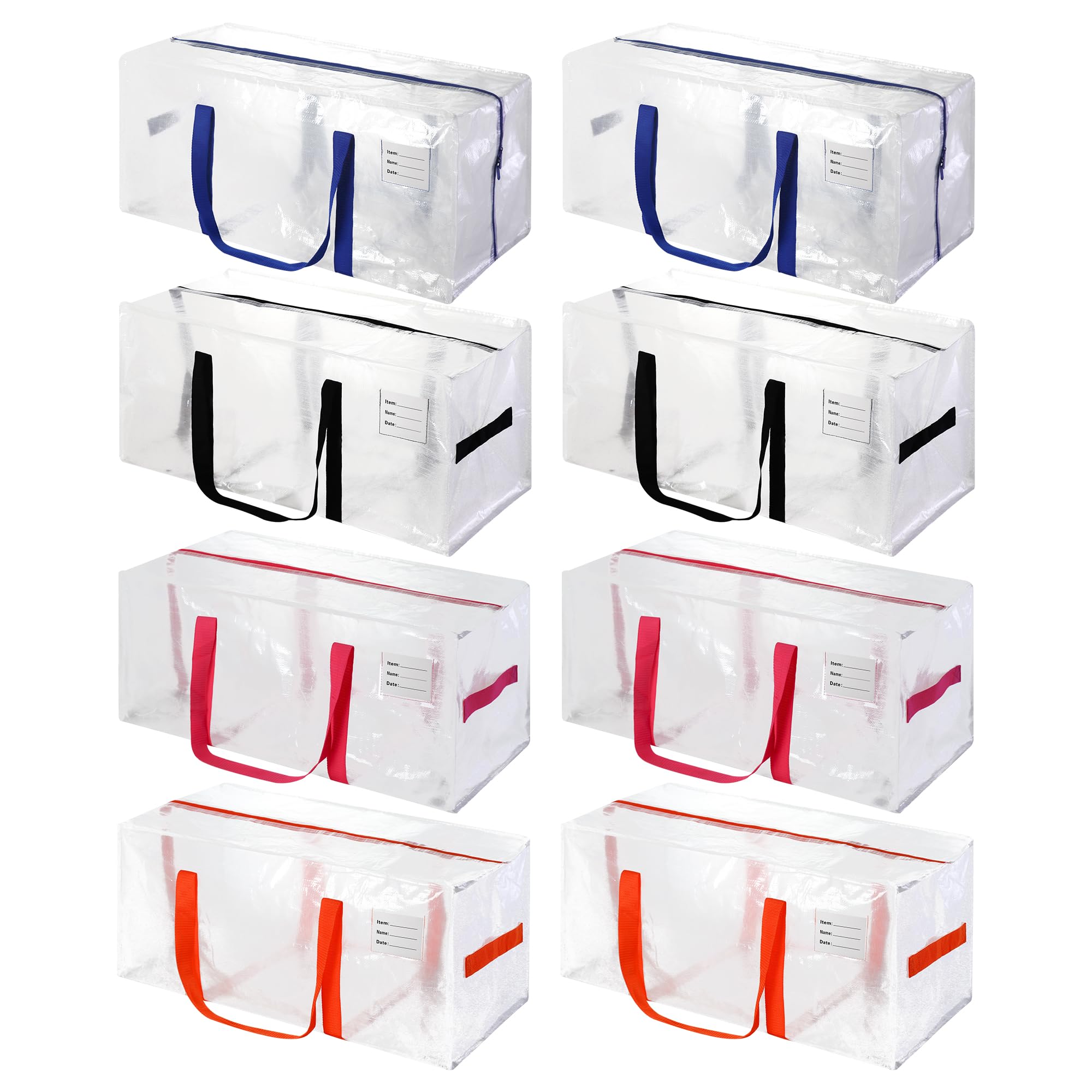 Heavy Duty Clear Moving Bags with Multicolor Handles - Extra Large Storage Bags for Moving Supplies, Clothes, College Dorm - 8 Pack Clear Plastic Bags - Perfect for Home Organization, Packing & Storage Solutions