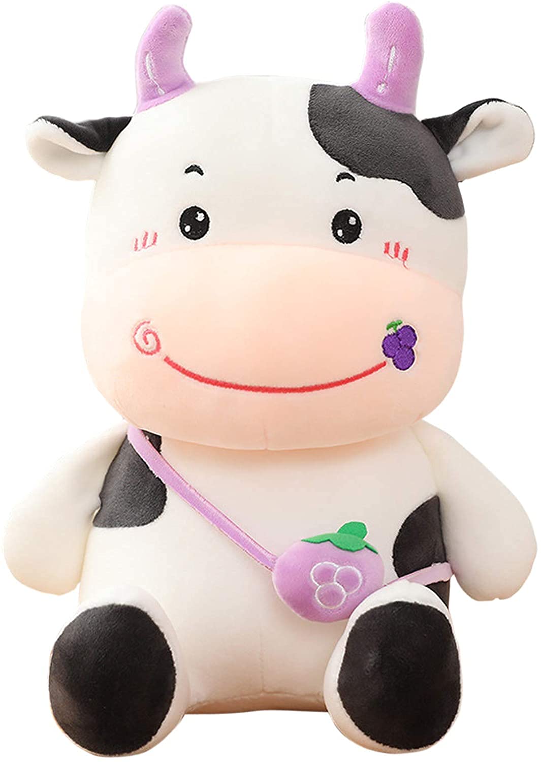 Adorable Kawaii Fruit Cow Plush Toy - Strawberry Milk Themed Soft Cushion Pillow, Cute Animal Doll for Kids, Home Decor (Purple) - Perfect for Bedroom Decor, Nursery Accents, and Gift Giving