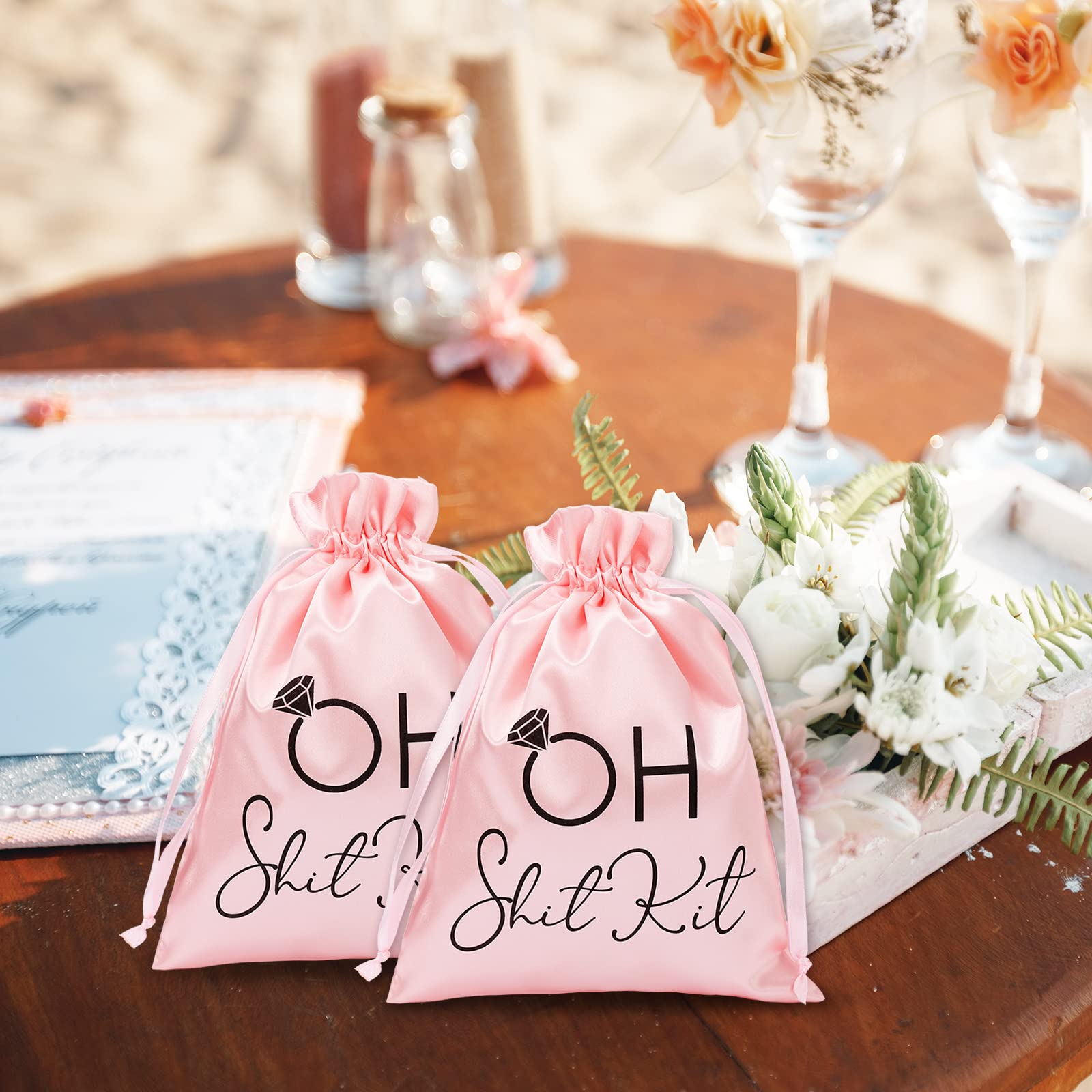 Whaline 10Pcs Pink Bachelorette Party Favor Hangover Kit Bags - 6x8 Inch Large Drawstring Gift Bags for Wedding, Bridal Shower & Recovery Gifts - Perfect for Hangover Survival Kits, Bridesmaid Gifts & Party Favors