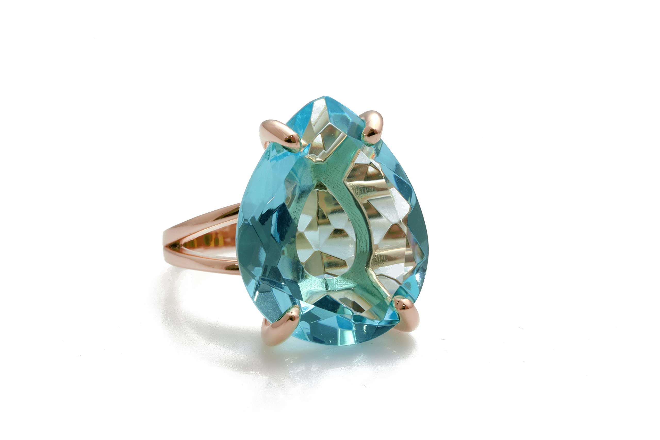 14k Rose Gold Blue Topaz Anemone Jewelry Ring - Elegant Custom Engagement Ring, Fashion & Birthstone Gift for Women - Available in All Ring Sizes - Comes with Jewelry Box - Perfect for Anniversaries, Weddings & Special Occasions