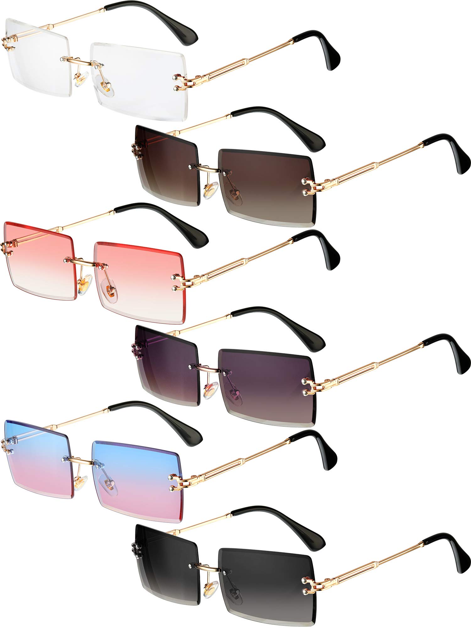 6 Pairs Rimless Rectangle Sunglasses - Chic Frameless Square Glasses in Candy Colors for Women & Men | UV Protection, Fashion Accessory for Beach, Driving & Outdoor Activities