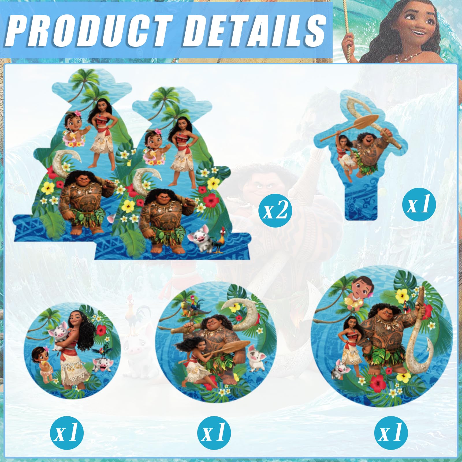 3 Tier Moana Themed Birthday Cupcake Stand - Sturdy Paper Party Decor for Boys & Girls Birthday, Baby Shower & Wedding Celebrations - Perfect for Dessert Displays & Party Centerpieces