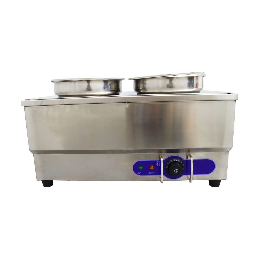 INTBUYING Commercial Stainless Steel 2-Pan Bain Marie Food Warmer | 1500W 110V Buffet Soup Heater with Pots | Ideal for Restaurants, Catering & Canteen Steam Table Service