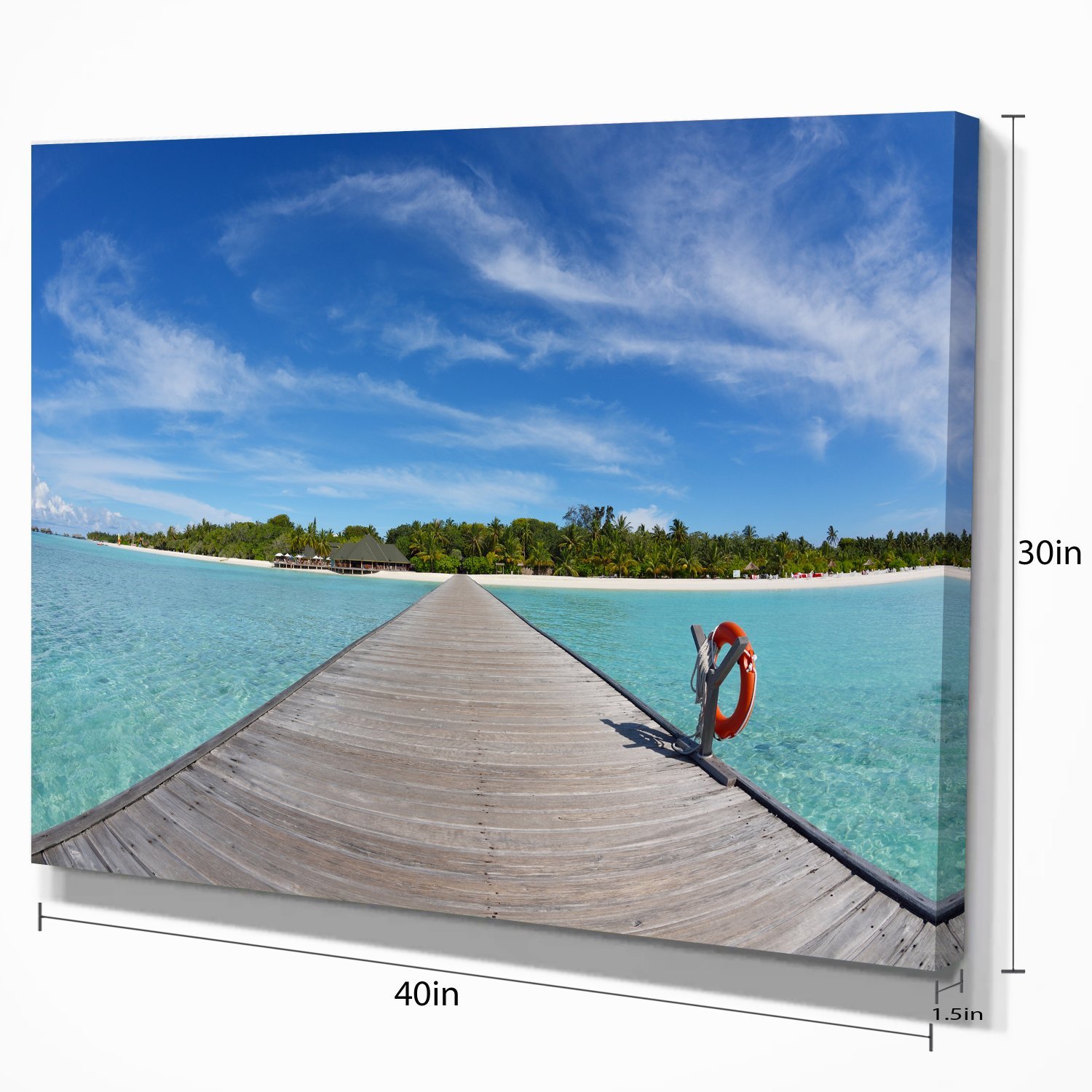 Tropical Beach Wooden Pier & Sea Bridge Canvas Wall Art - Coastal Decor for Living Room, Bedroom, or Office