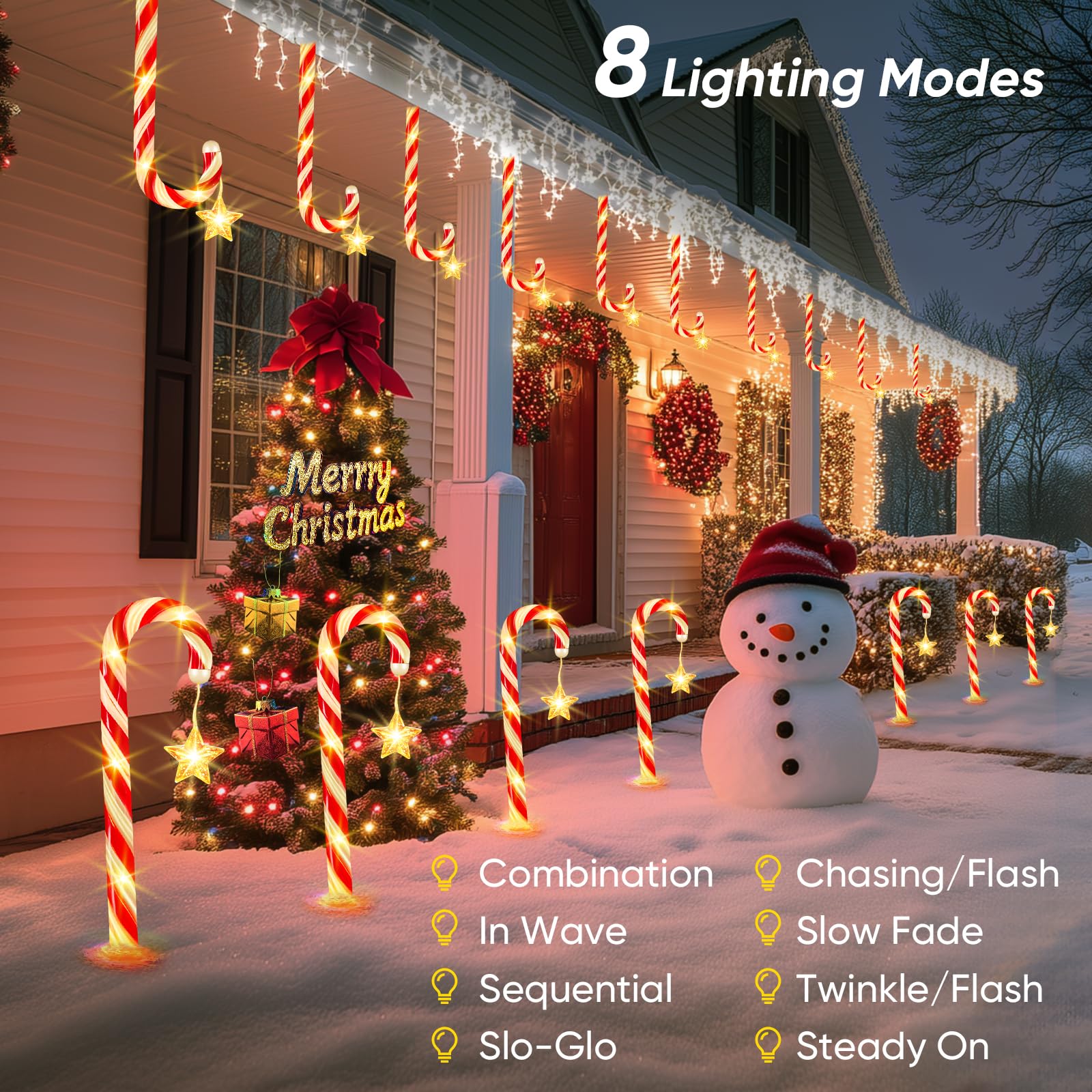 24 Pack 144 LED Solar Christmas Lights Outdoor Waterproof - 8 Modes Solar Powered Candy Cane Lights for Pathway, Yard, Garden, Porch, Patio - Perfect for Holiday Xmas Decorations & Winter Festive Lighting