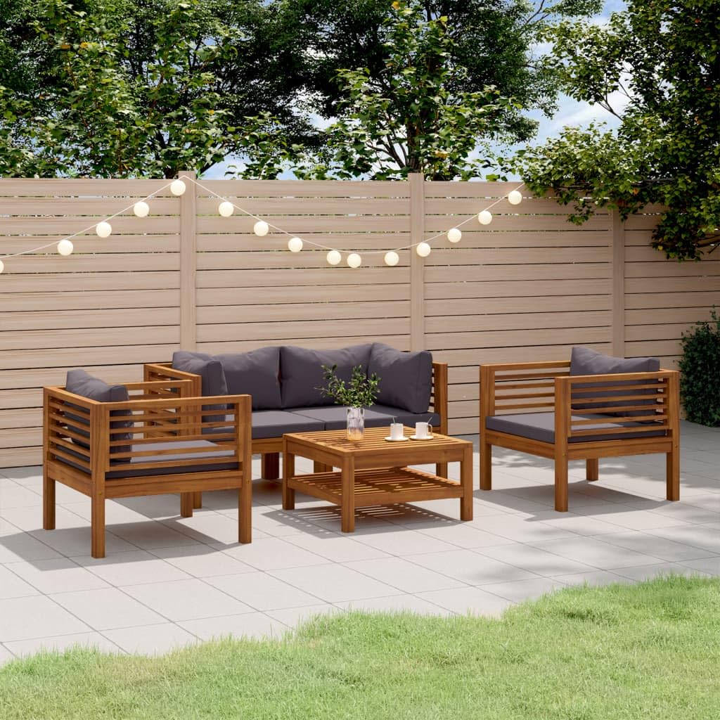 vidaXL 5-Piece Patio Lounge Set - Outdoor Garden Furniture, Sectional Sofa with Cushions, Acacia Wood Corner Sofa in Retro Style - Perfect for Backyard, Poolside & Patio Relaxation