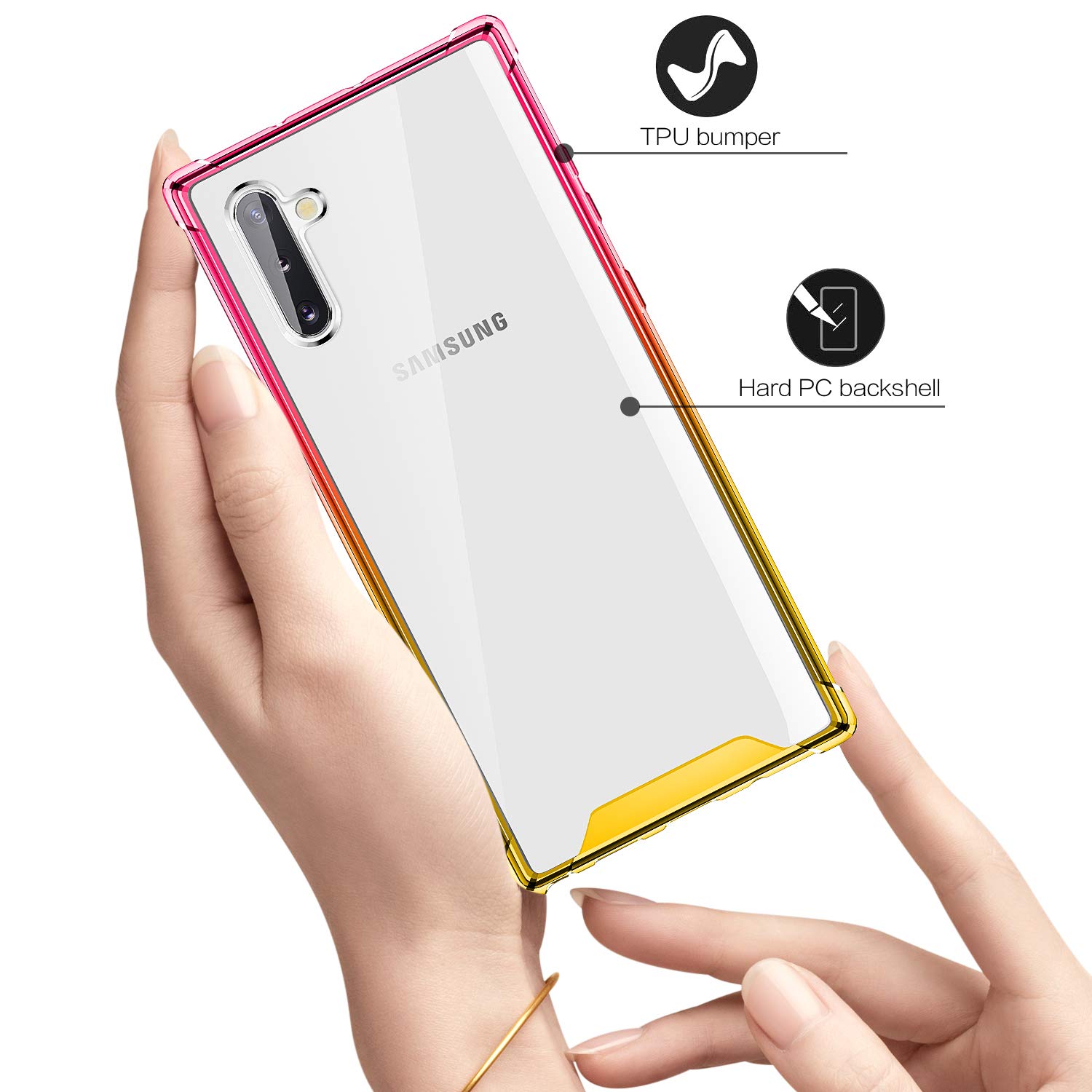 Samsung Galaxy Note 10 Case (2019) - Clear Gradient Slim Protective Phone Cover with Reinforced TPU Bumper | Shockproof & Durable | Perfect for Everyday Use, Work & Travel (Pink Gold)