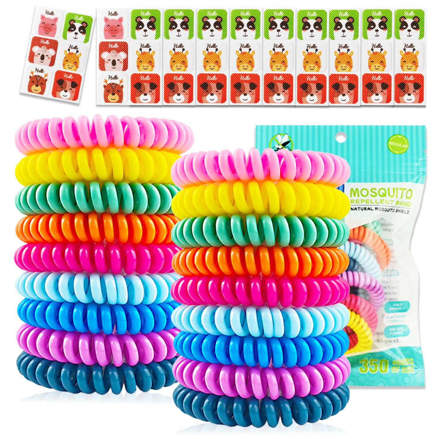 18 Pack DEET-Free Mosquito Repellent Bracelets & 60 Smile Mosquito Patches - Natural Insect & Bug Repellent Wristbands for Kids & Adults - Perfect for Outdoor Camping, Fishing, Hiking, Travel and Backyard Activities