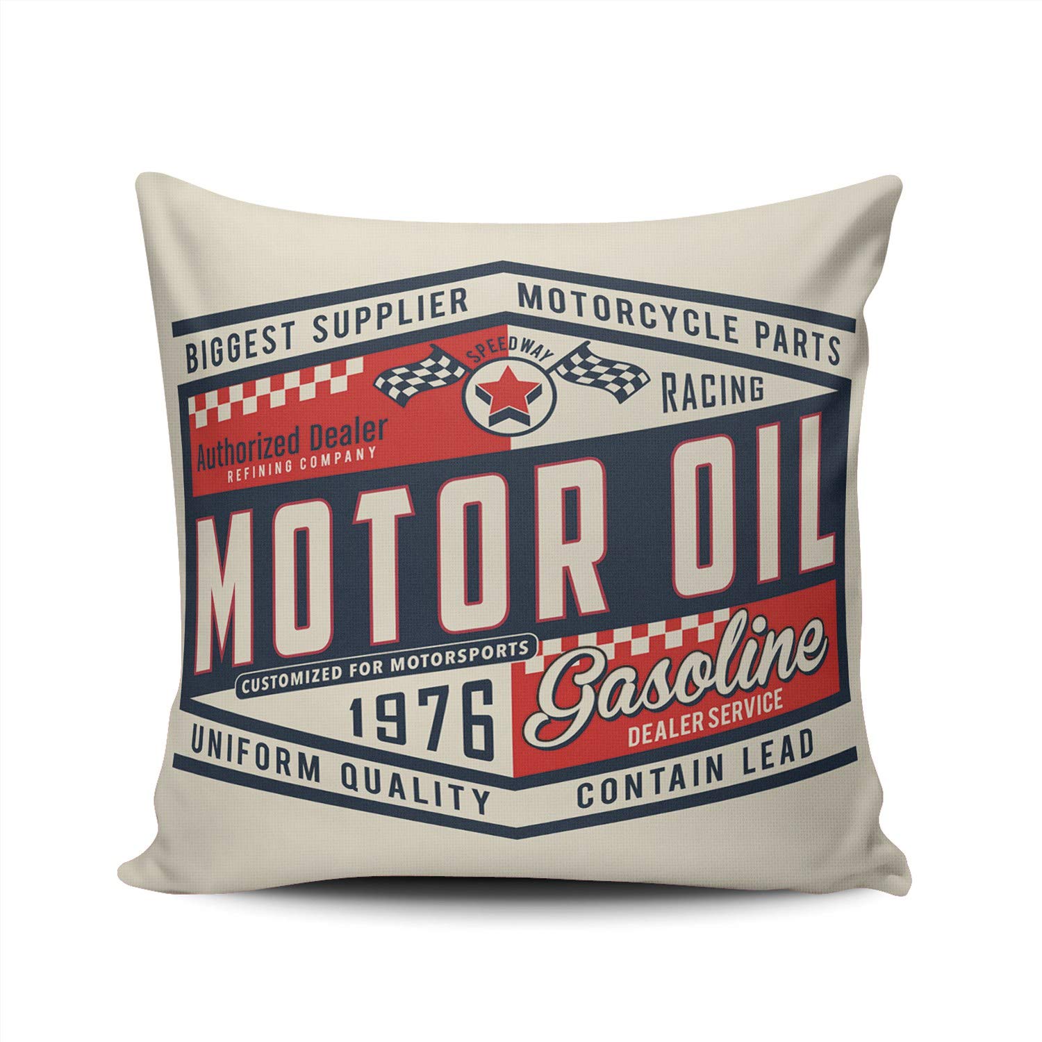 Motorcycle Oil Print Pillow Cover - 18x18 Inch Double Sided Decorative Throw Pillow Case with Hidden Zipper, Lead-Free | Perfect for Biker Home Decor, Man Cave & Living Room Accent
