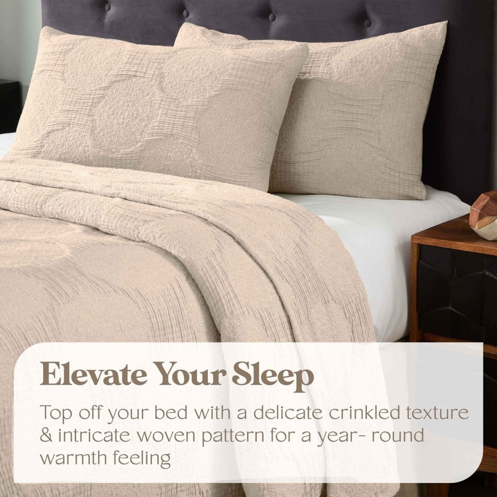 Tanta Cotton Medium Weight Crinkle Woven Coverlet - Soft & Breathable Bedspread for All Seasons | Perfect for Bedroom Decor, Guest Rooms & Cozy Home Styling