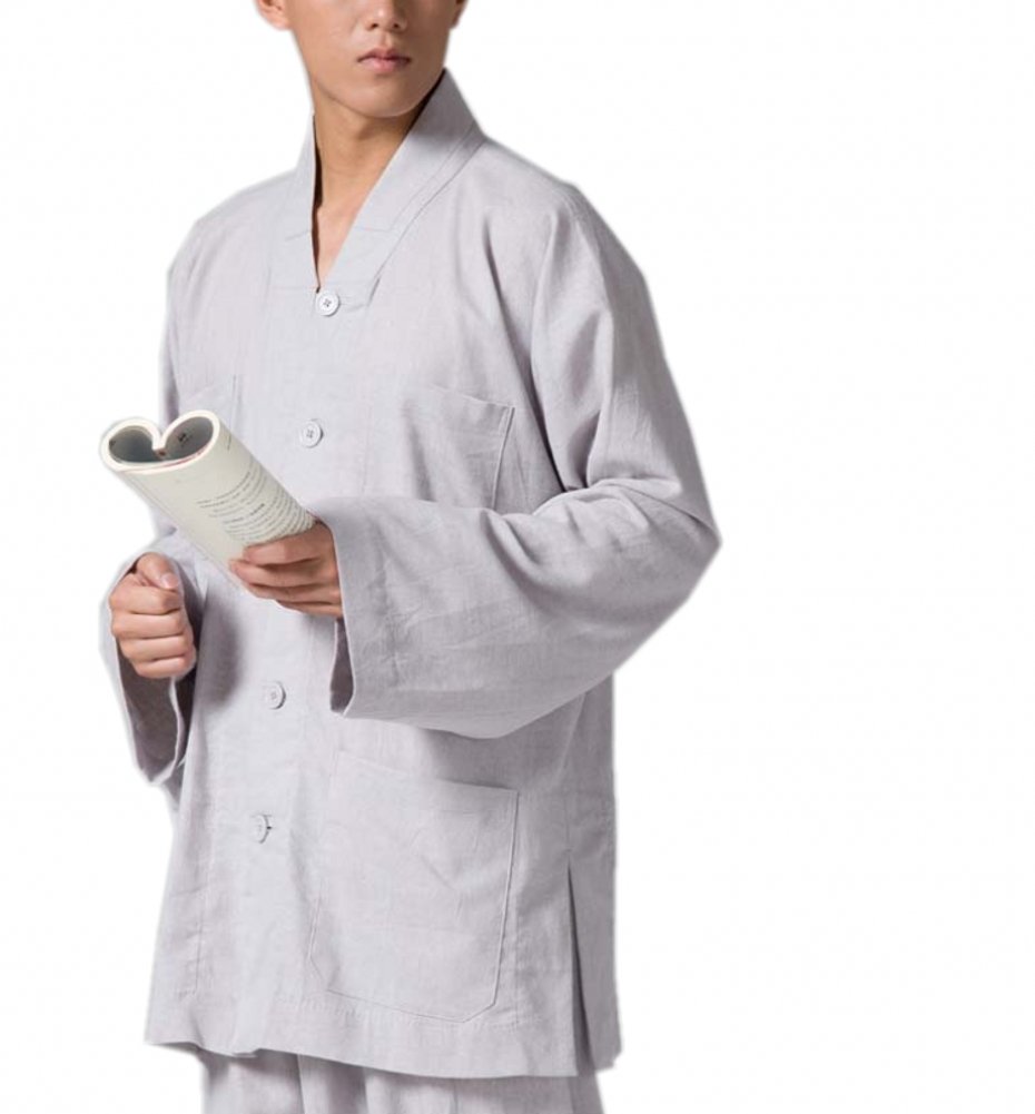 Vintage Buddhist Monk Suits - Traditional Gray V-Neck Religion Outfits for Men | Meditation, Ceremonies & Spiritual Gatherings