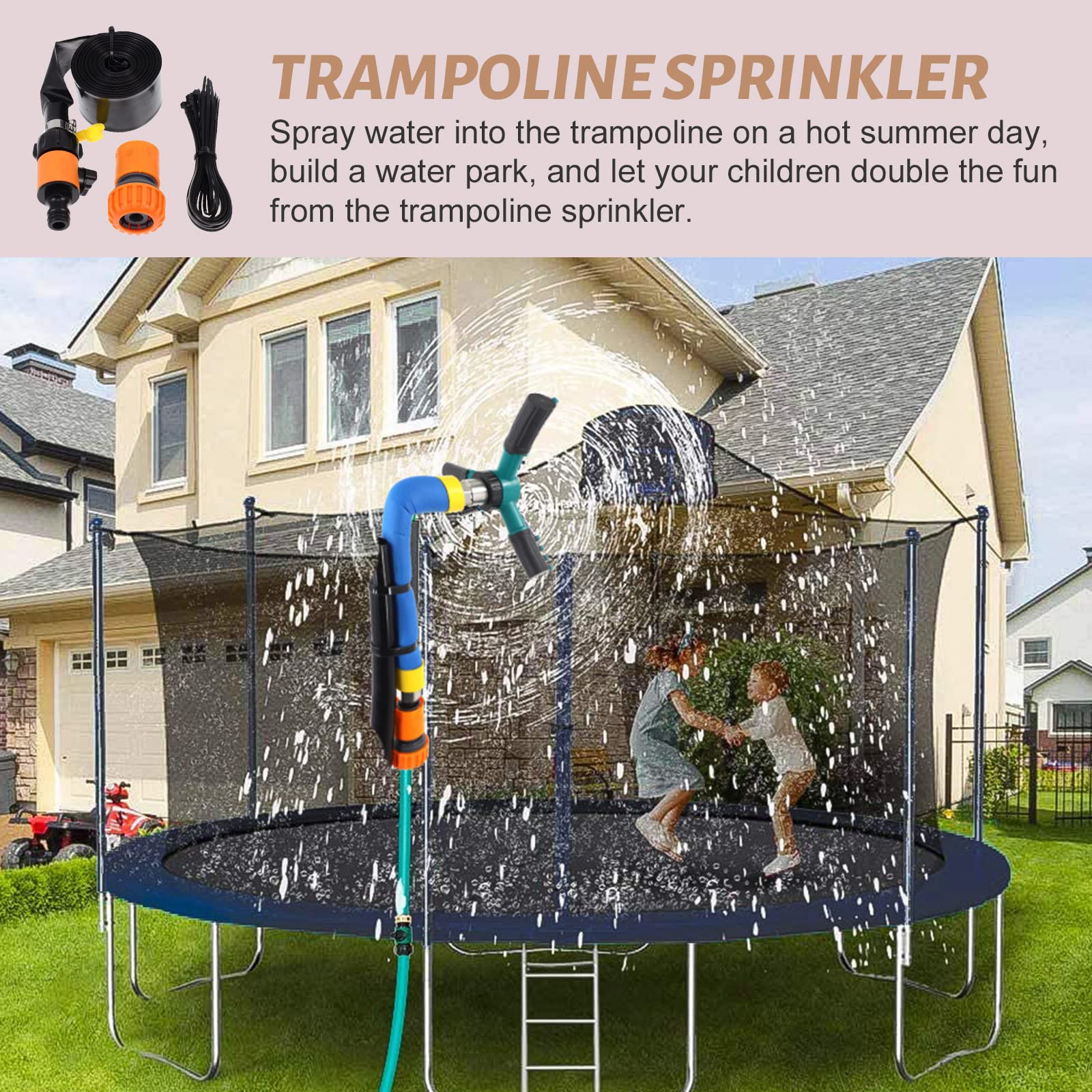 LUOZZY Trampoline Sprinkler Water Toy - 26ft Outdoor Water Game for Kids, Summer Backyard Fun with Adjustable Spray Kit (Orange) - Perfect for Pool Parties, Family Gatherings & Summer Cooling
