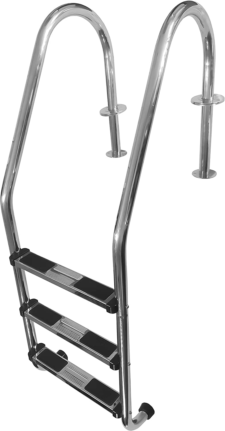 FibroPool 3-Step In-Ground Swimming Pool Ladder - Heavy Duty Stainless Steel Frame with Non-Slip Steps for Indoor & Outdoor Pools - Easy Assembly - Perfect for Above Ground & Inground Pool Entry/Exit