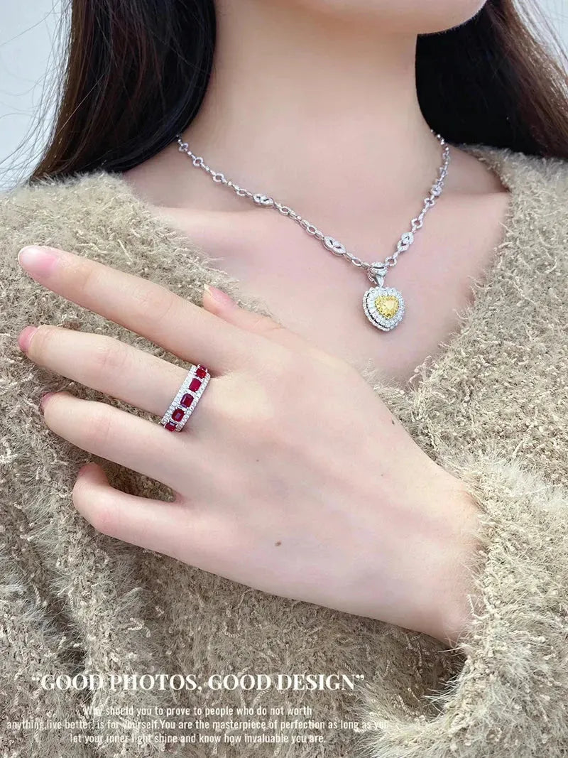 18K White Gold Diamond & Ruby Engagement Ring for Women - Elegant Luxury Wedding Band, Anniversary Gift, Party Jewelry (Perfect for Proposals, Bridal Showers & Special Occasions)