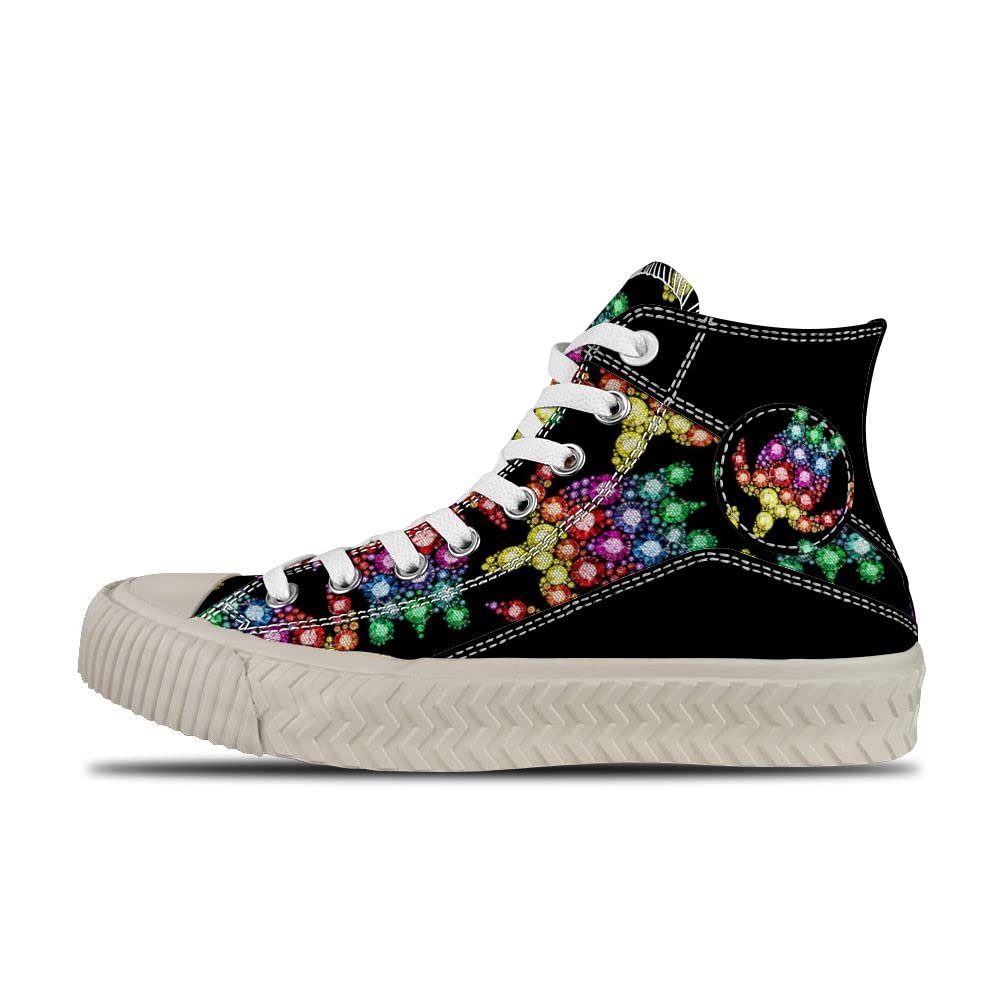 Custom Colorful Gem Sea Turtle High Top Sneakers - Non-Slip, Shock Absorbing, Lightweight & Breathable Lace Up Shoes for Women/Men - Perfect for Walking, Running & Beach Fashion - Unique Personalized Gift with Artistic Print Design