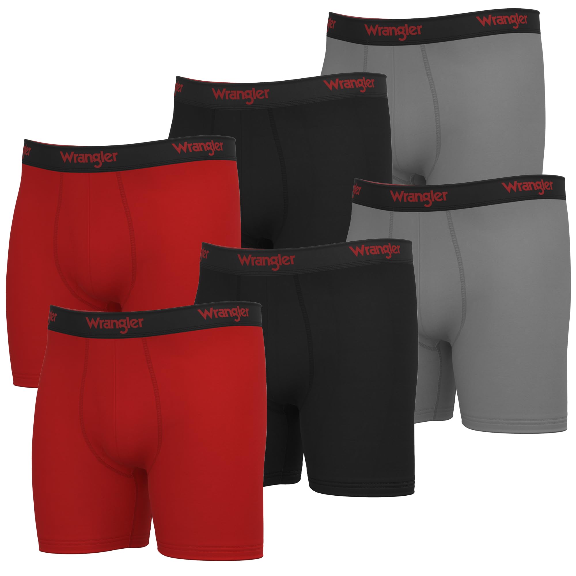 Wrangler 6 Pack Men's Boxer Briefs - Moisture Wicking Quick Dry Underwear for Men | Comfortable & Breathable for Workout, Travel & Everyday Wear