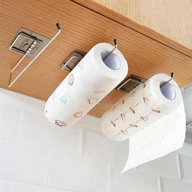 3-Pack Stainless Steel No-Drill Wall Mount Toilet Paper Holder & Towel Bar - Self-Adhesive, Waterproof, Washable Bathroom Storage Rack for Home, Kitchen, Office, Hotel (Perfect for Small Spaces & Rental Properties)