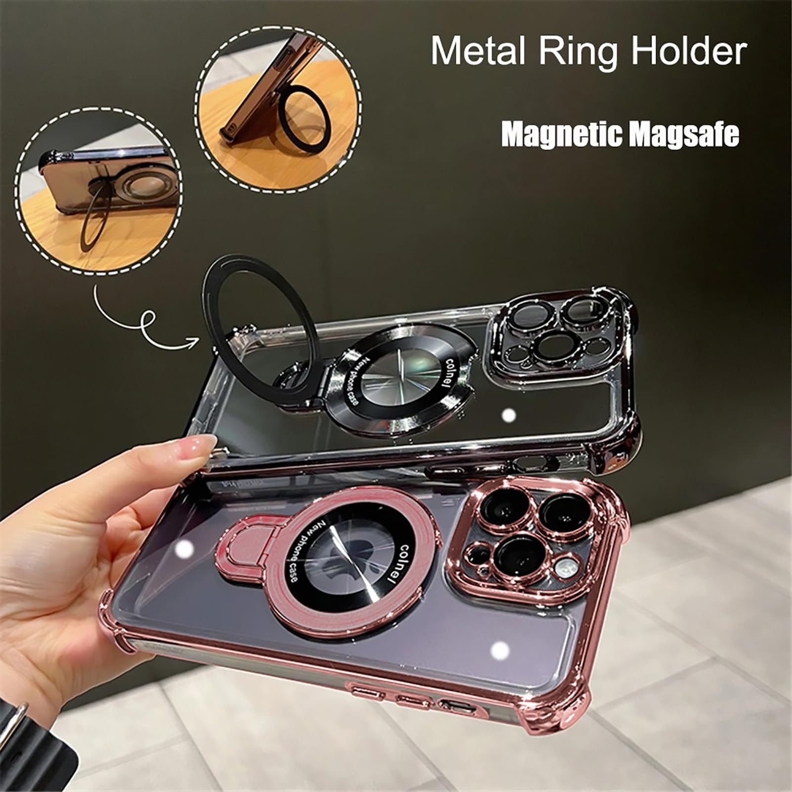 Magnetic Ring Stand Case for iPhone 14 Pro Max - Slim Shockproof Military-Grade Drop Protection, Magsafe Compatible, Luxury Kickstand Cover (Pink) - Perfect for Work, Travel, and Everyday Use