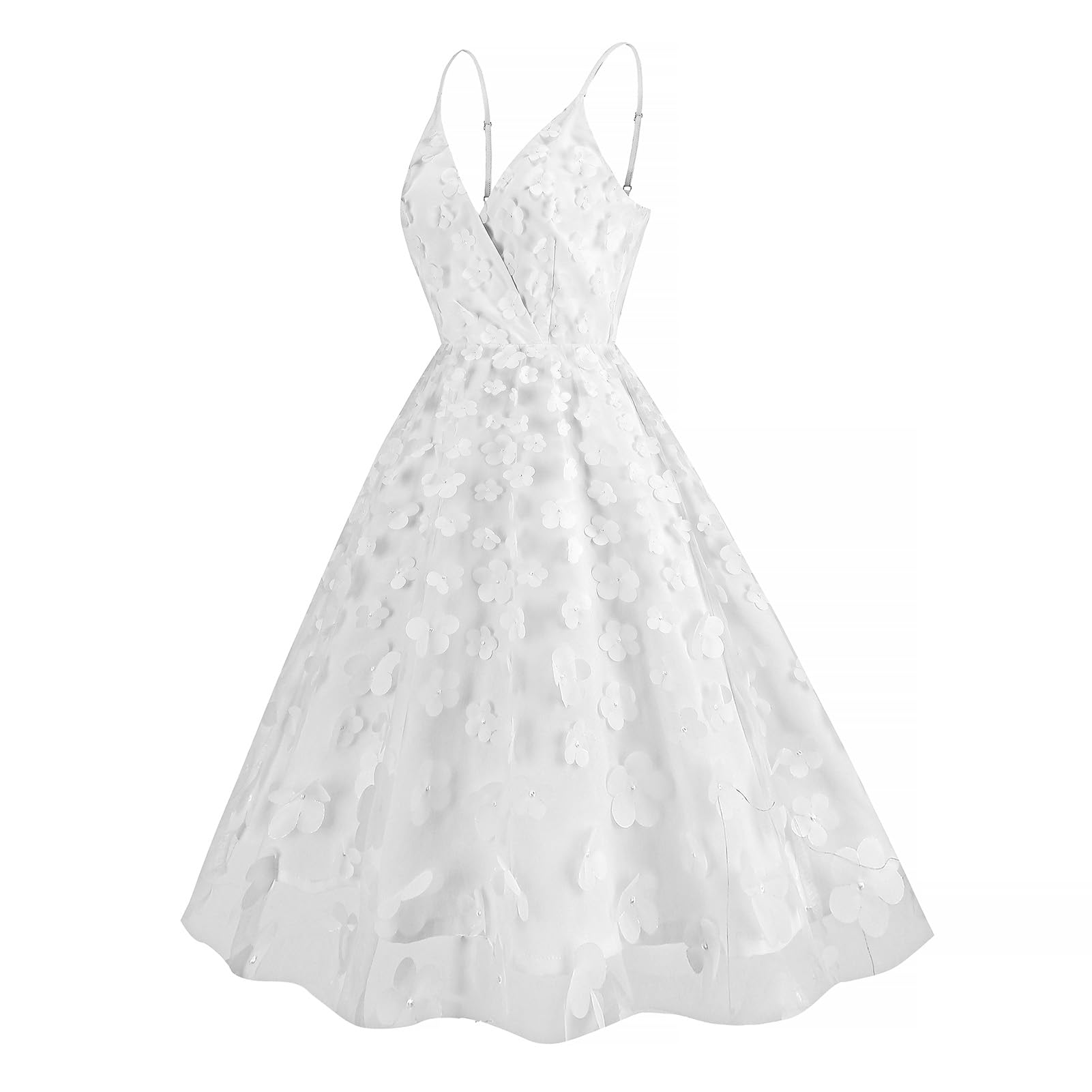 IDOPIP Women's Elegant 3D Butterfly Cocktail Swing Dress - Sleeveless Mesh Summer Dress with Spaghetti Straps for Wedding Guest, Party, Night Out & Special Occasions