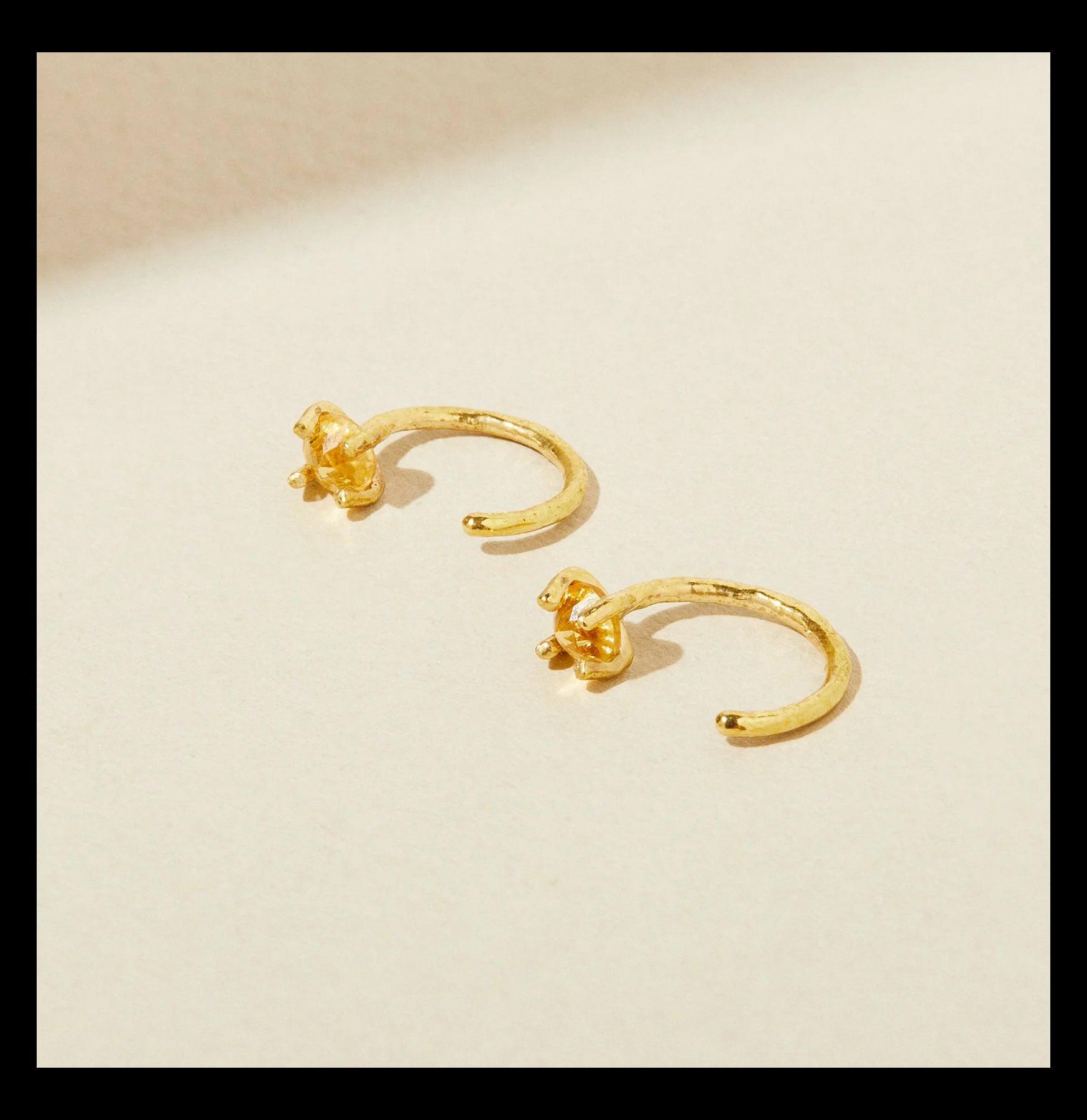 Natural Citrine Gemstone Hugger Earrings for Women - Dainty Gold Plated Hoop Earrings for Everyday Wear & Special Occasions