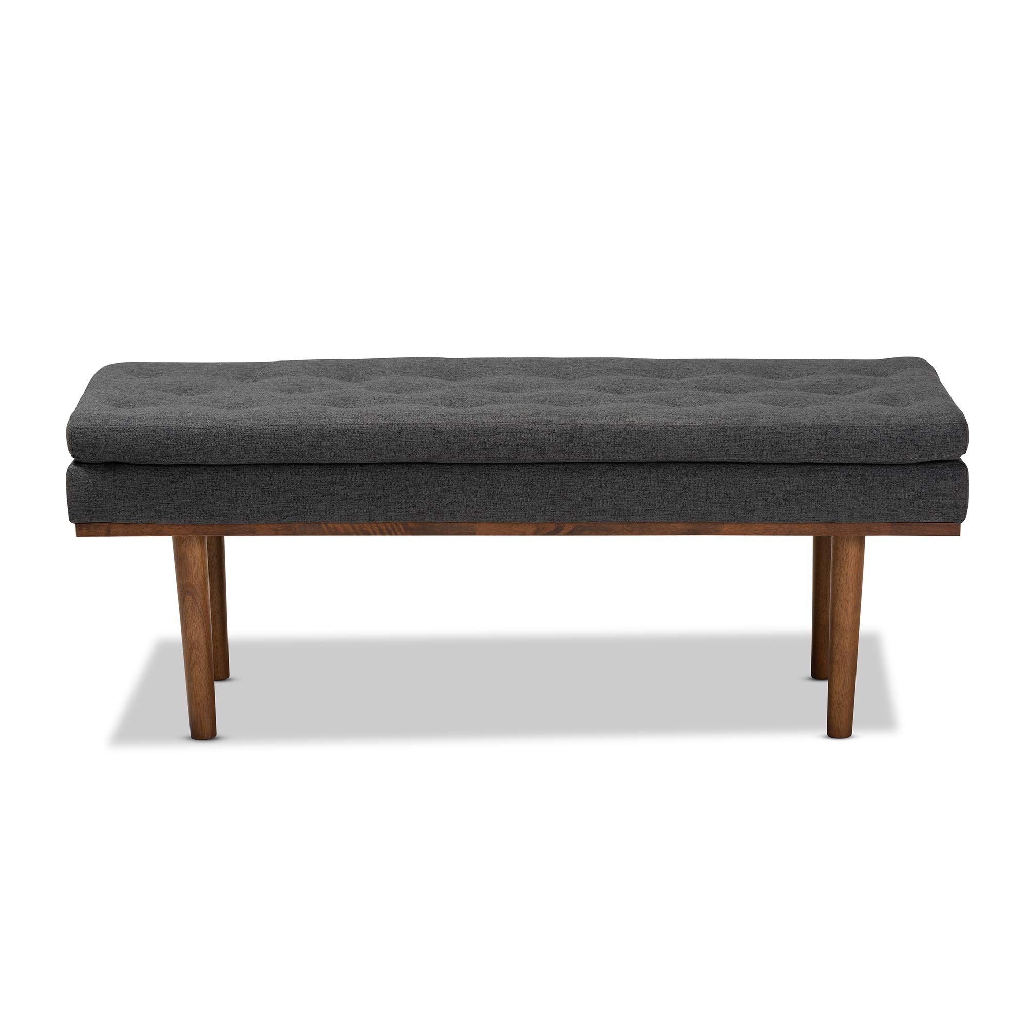 Baxton Studio Modern Wooden Bench with Dark Grey Upholstery & Walnut Legs - Perfect for Entryway, Living Room, or Bedroom Seating