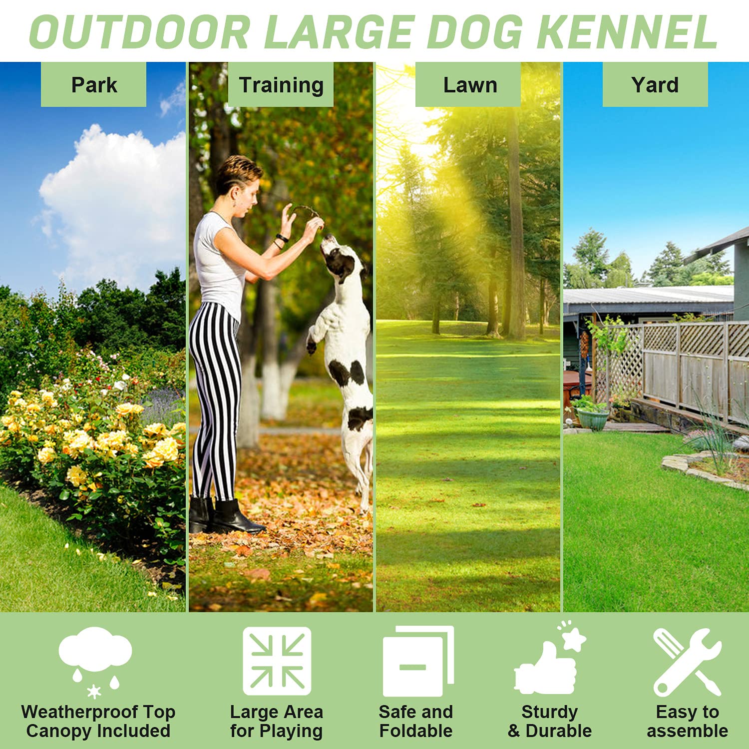 Heavy Duty Large Dog Crate Kennel - 7.5' x 3.75' x 5.8' Outdoor Metal Pet Cage with UV Protection Waterproof Roof & Secure Lock - Perfect for Backyard, Travel, and Training | Durable Wire Fence Playpen for Dogs