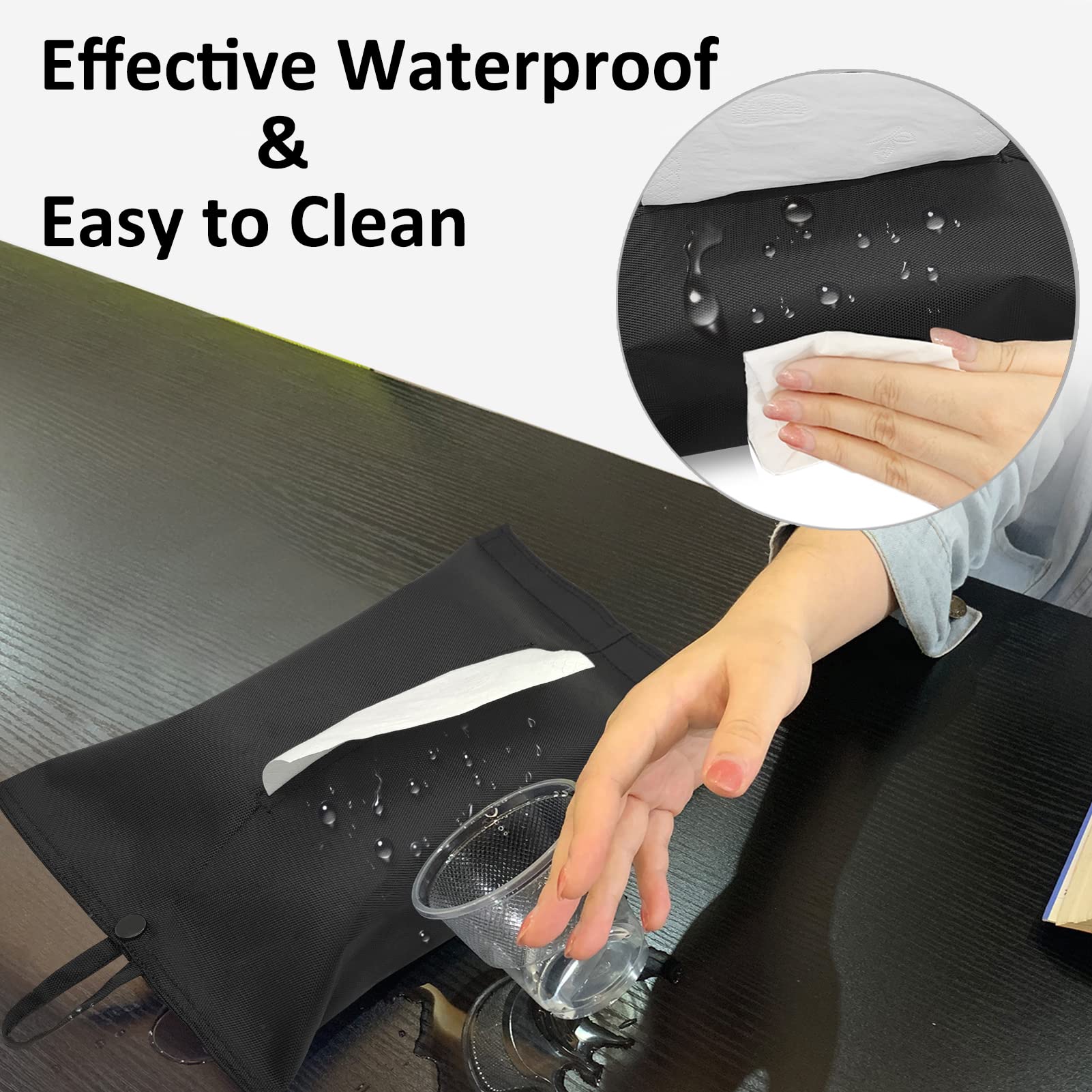 Kakaforsa Black Toilet Paper Holder & Travel Napkin Organizer - Reusable Cloth Tissue Box Cover with Hanging Hook for Car, Home, Office Desk | Perfect for Bathroom, Kitchen, Vehicle & Workspace Organization