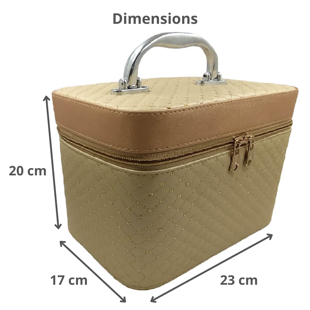 Gifferes Professional Women's Makeup Bag - Large Cosmetic Organizer with Gold Finish | Perfect for Travel, Bridal Trousseau & Vanity Storage