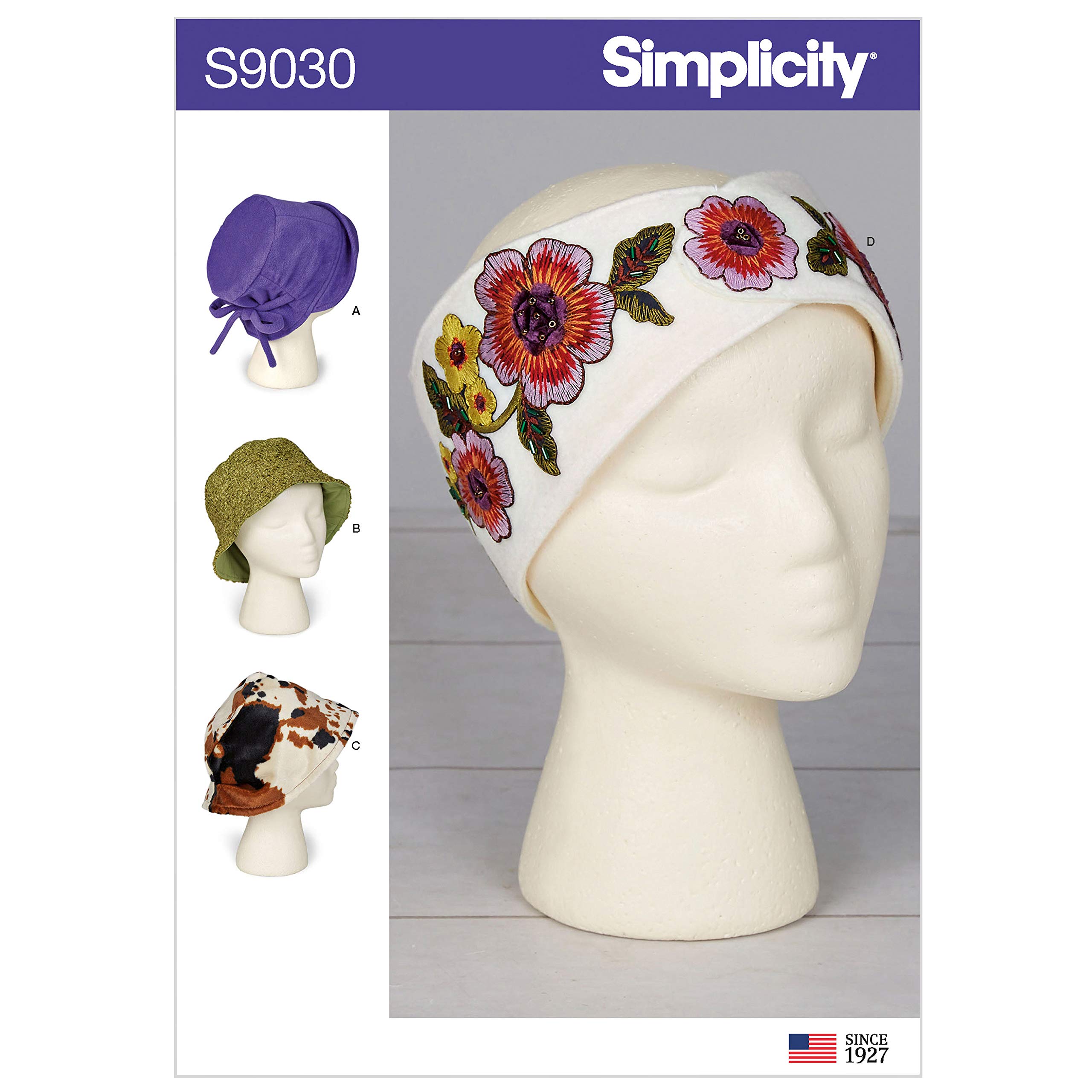 Simplicity S9030 R10359 Women's Hats & Headband Sewing Pattern - 3 Sizes for DIY Fashion Accessories, Costume Making & Craft Projects