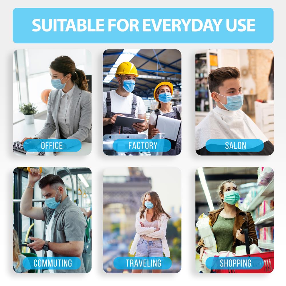 Disposable Face Masks 50 Pack - 3-Ply Breathable Protective Masks for Daily Use, Travel & Work - Comfortable & Lightweight for Men, Women & Kids