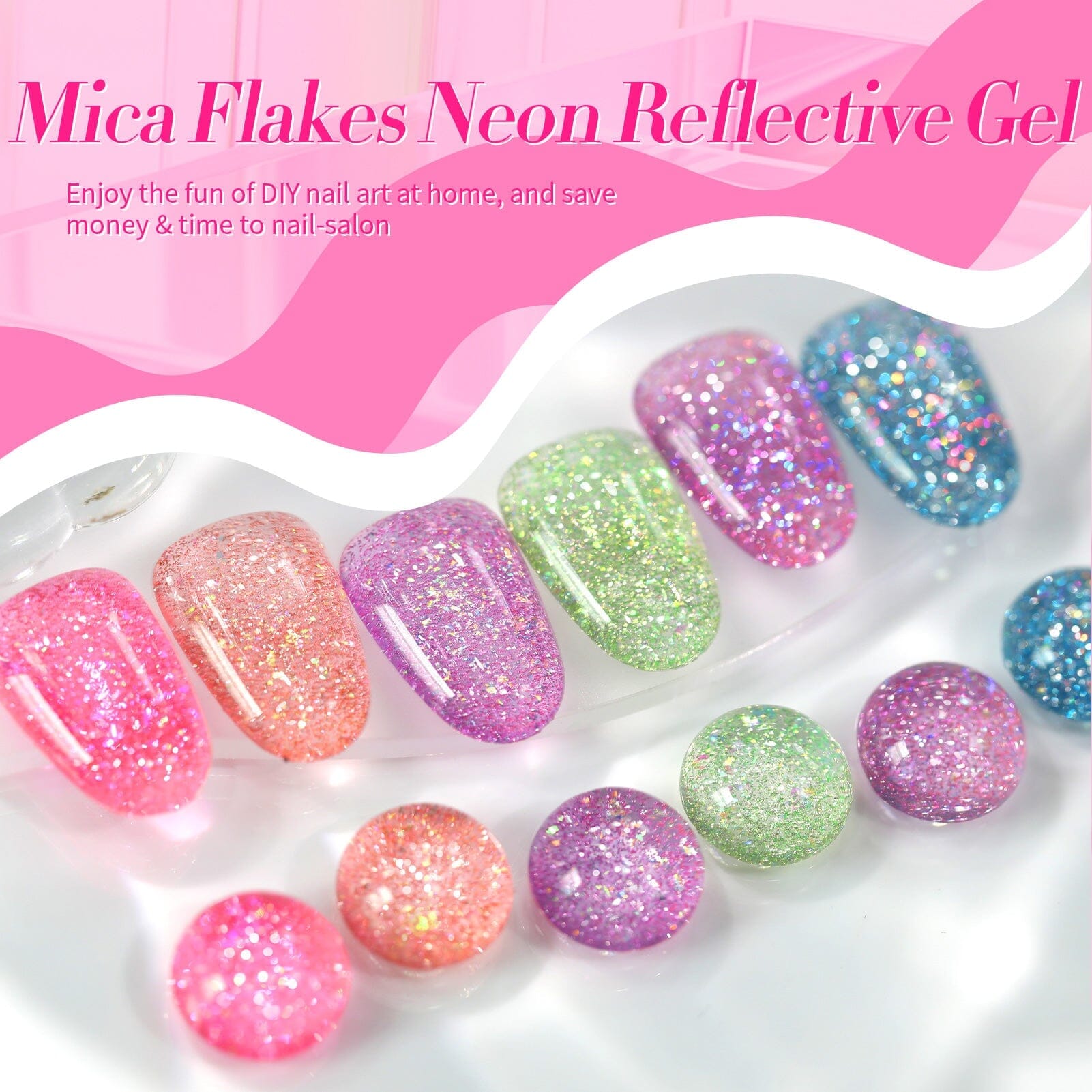 Reflective Gel Nail Polish Set with Mica Flakes - Neon #01 (7ml) for Stunning Nail Art & UV/LED Manicures - Perfect for Parties, Holidays & Special Occasions